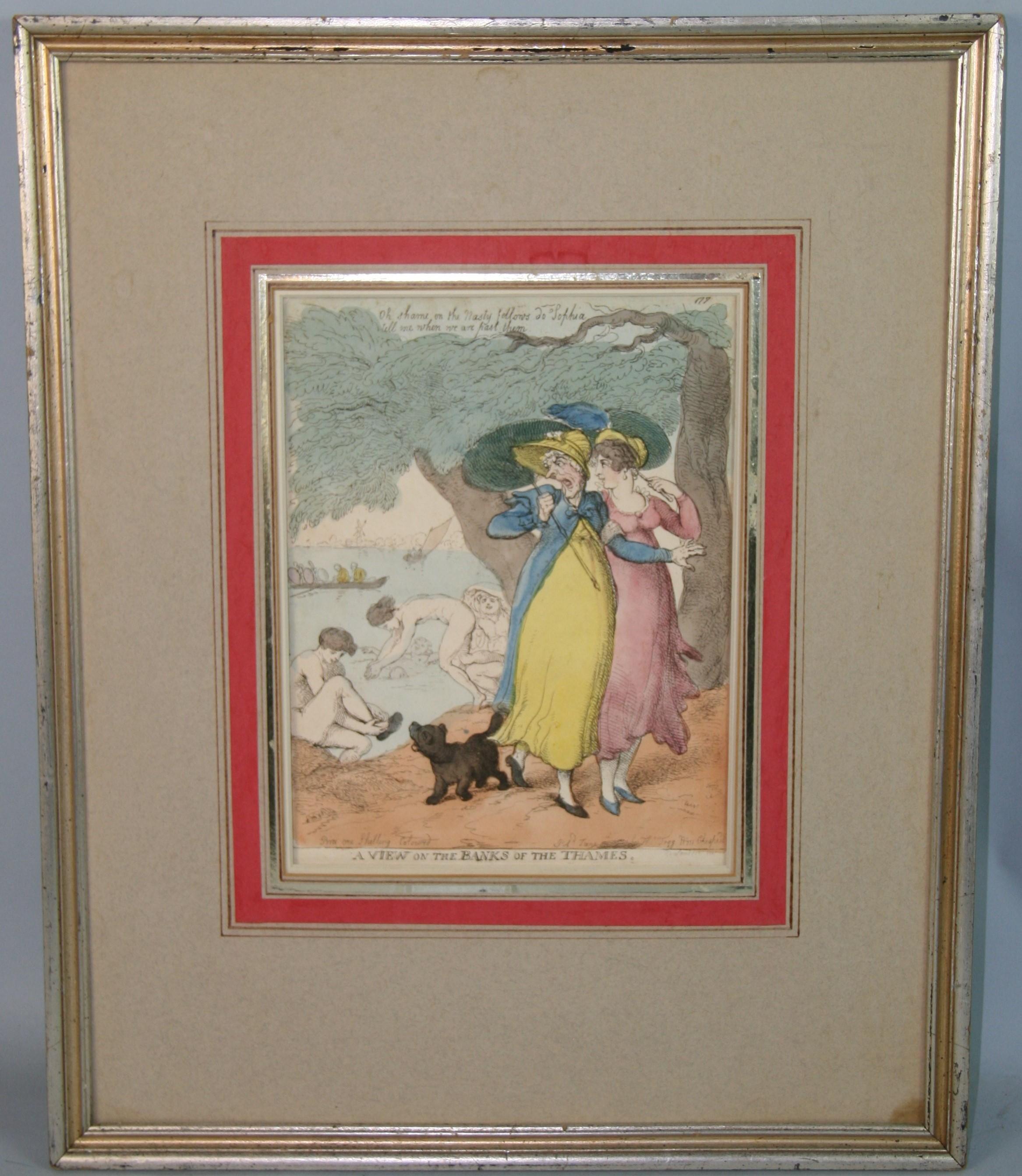 5066 Late 19th century watercolored engraving  set in a silvered wood frame