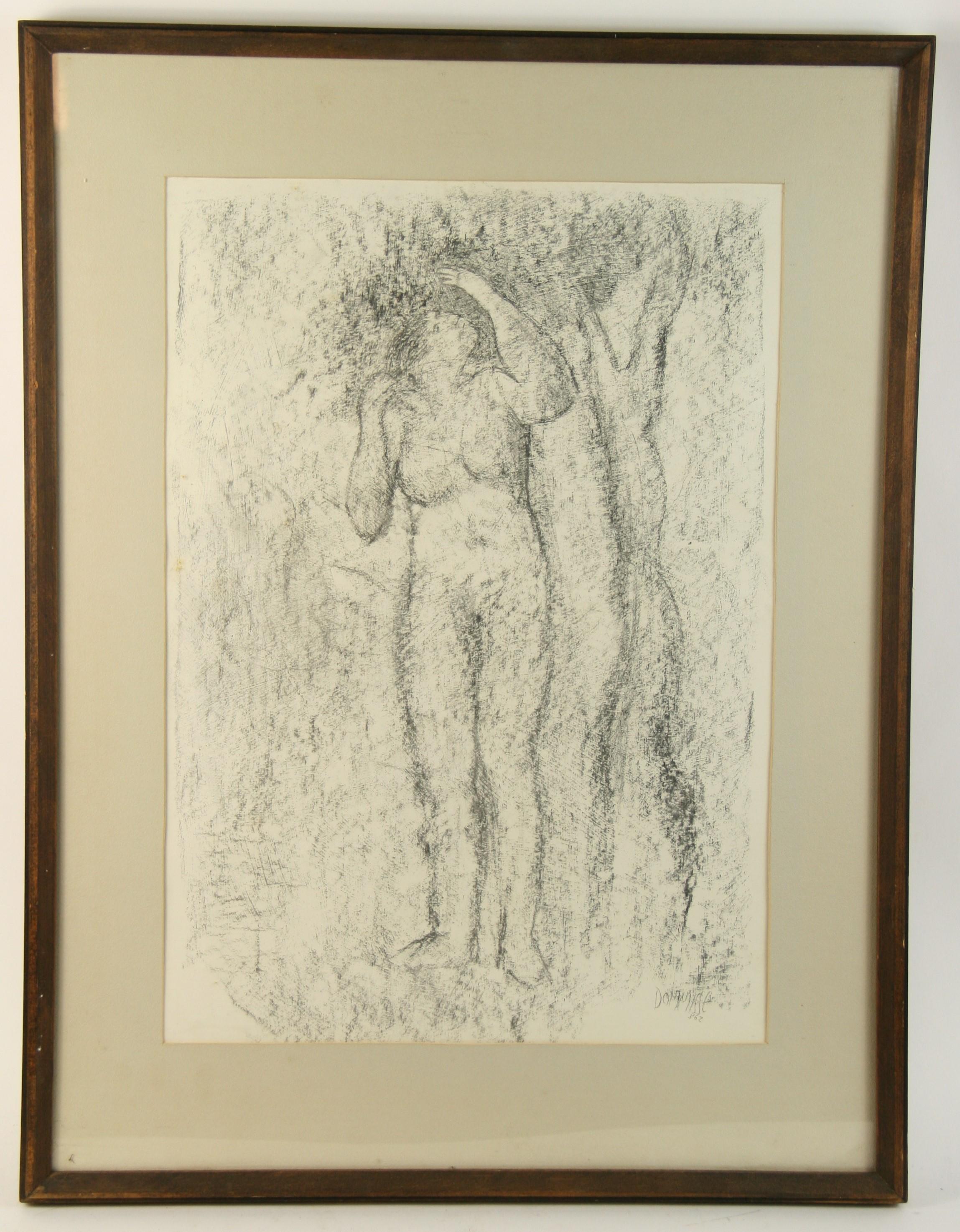 3761  Drawing of a nude woman under a tree
Set in a solid oak frame
Image size 15x22
Signed Dommisse 62 