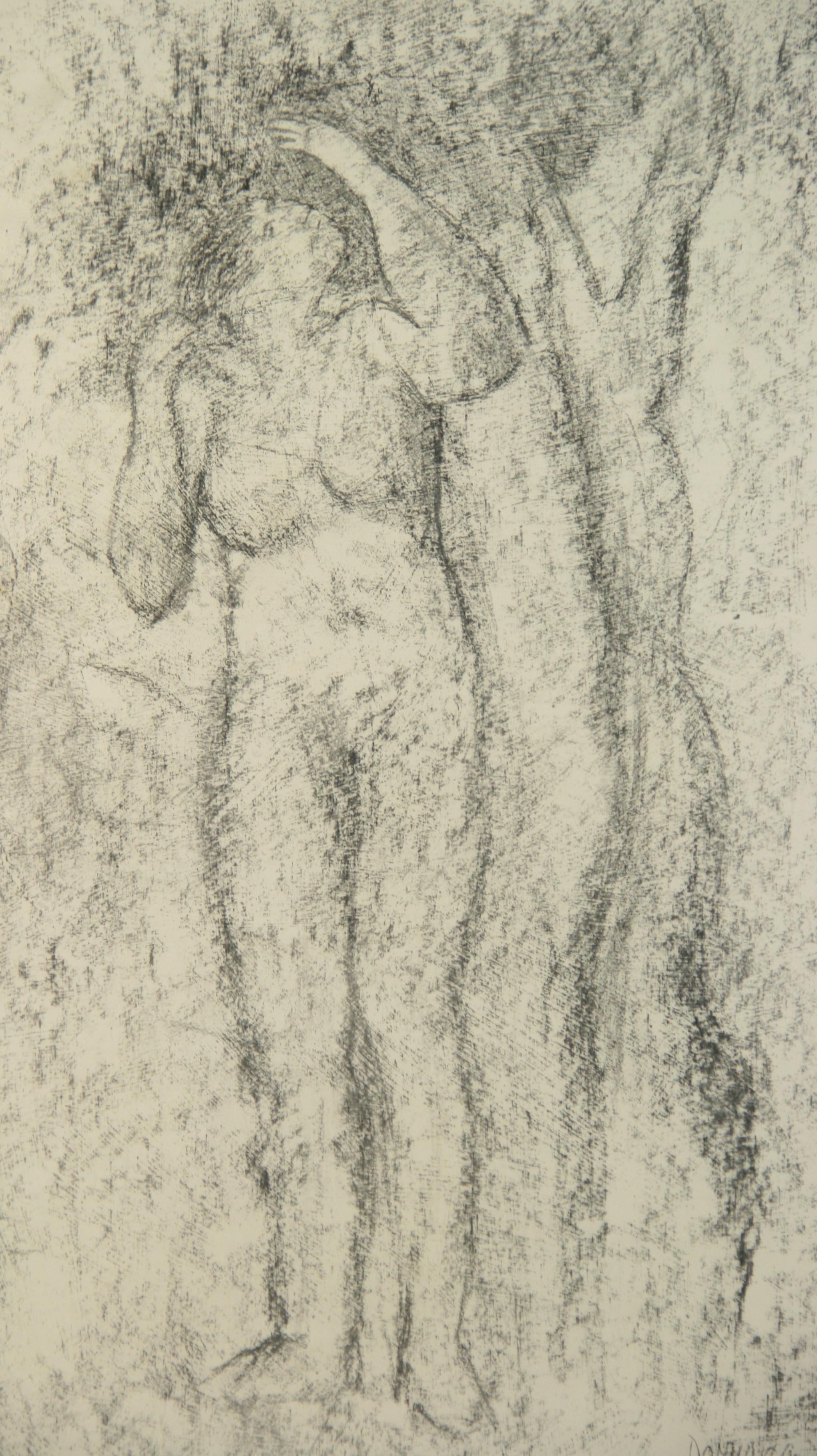 Frau unter einem Baum an Holzkohlefarbener Akt  Zeichnung von Dammisse im Angebot 2