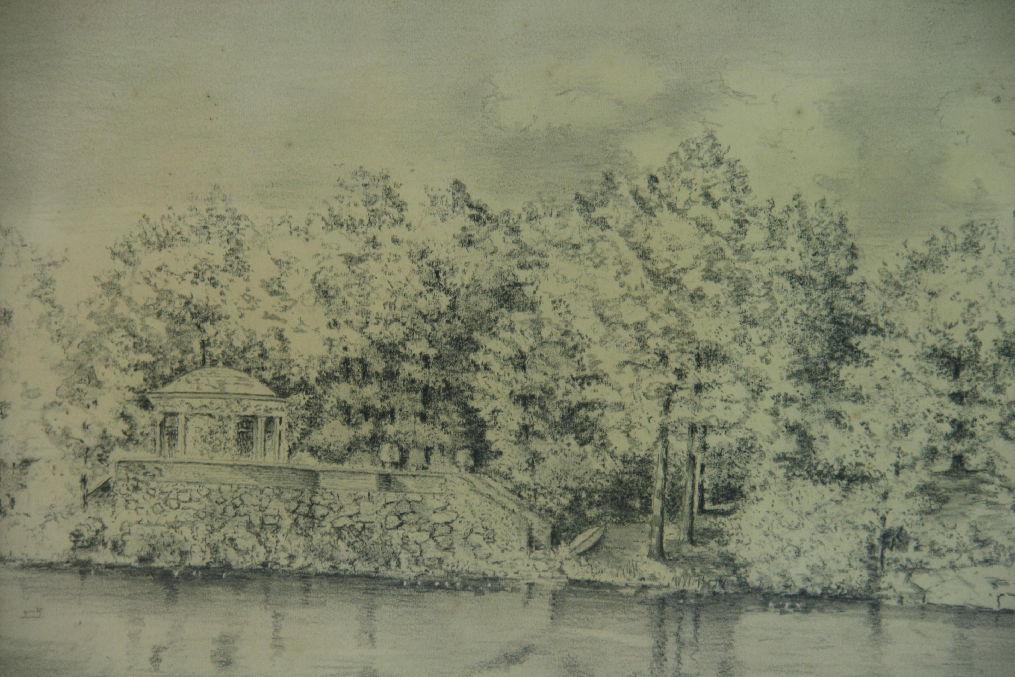 Dessins anciens « View from the Charles Riverin Boston » (1927) - Gris Landscape Art par Unknown