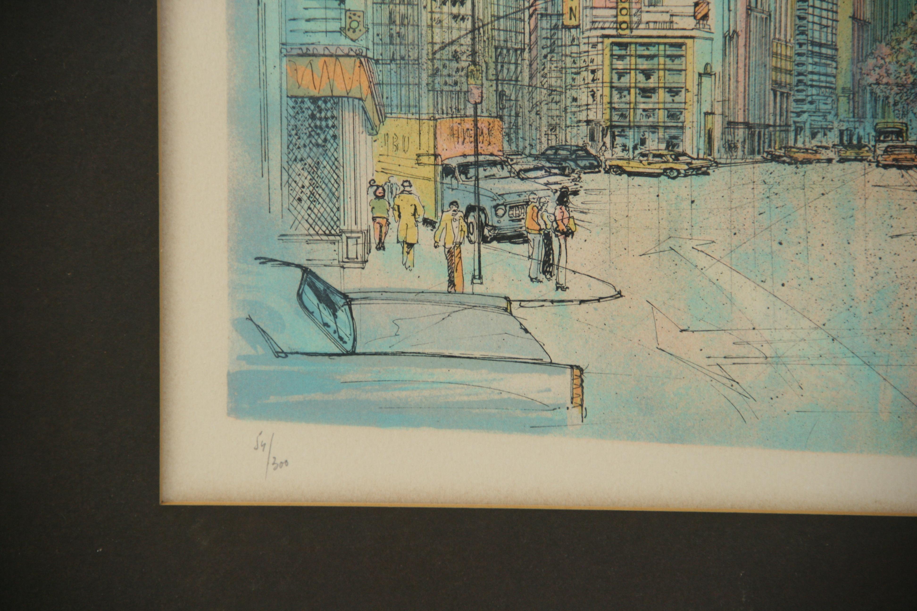 Handkolorierte NYC Skyline-Lithographie, NYC im Angebot 3