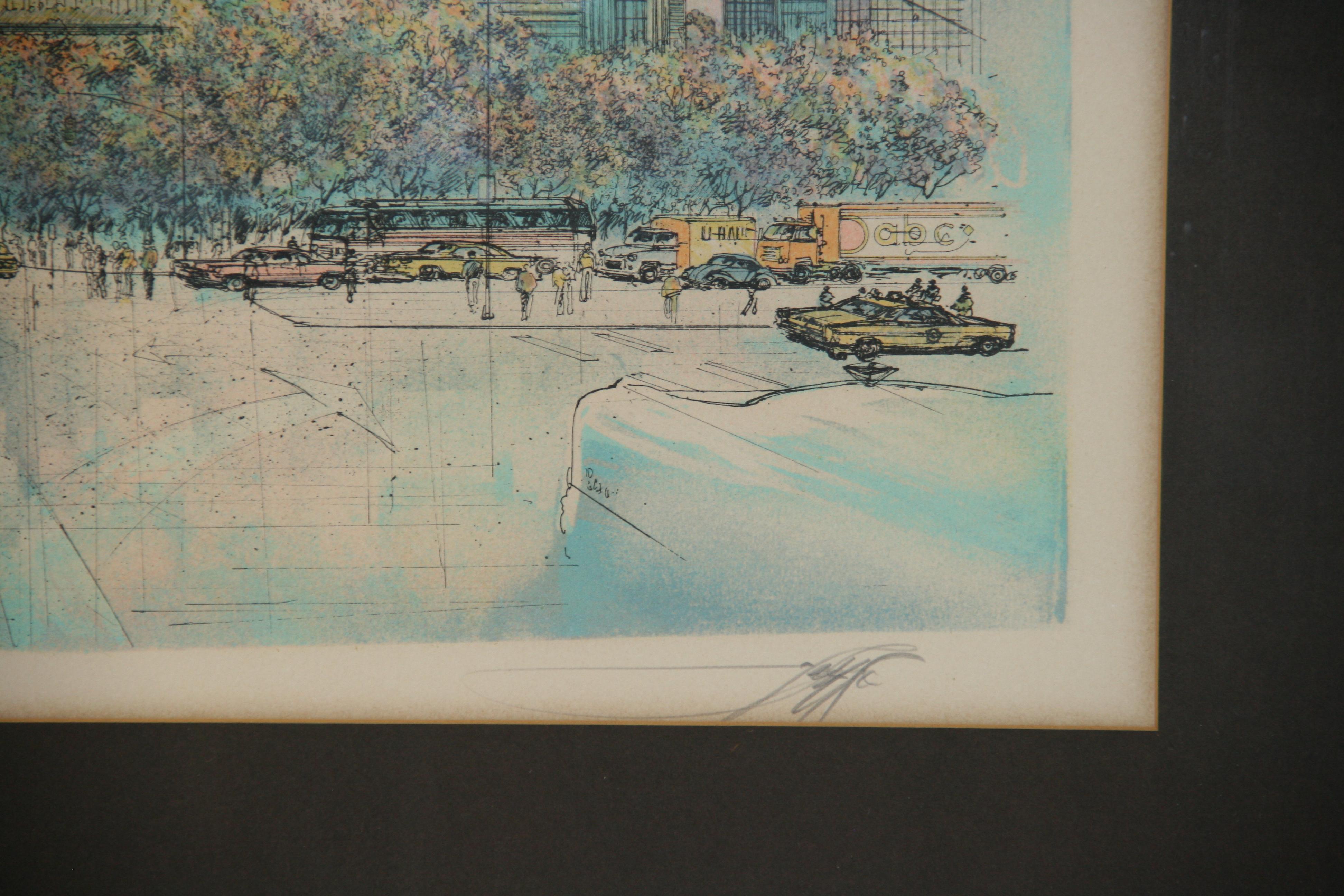 Handkolorierte NYC Skyline-Lithographie, NYC im Angebot 2