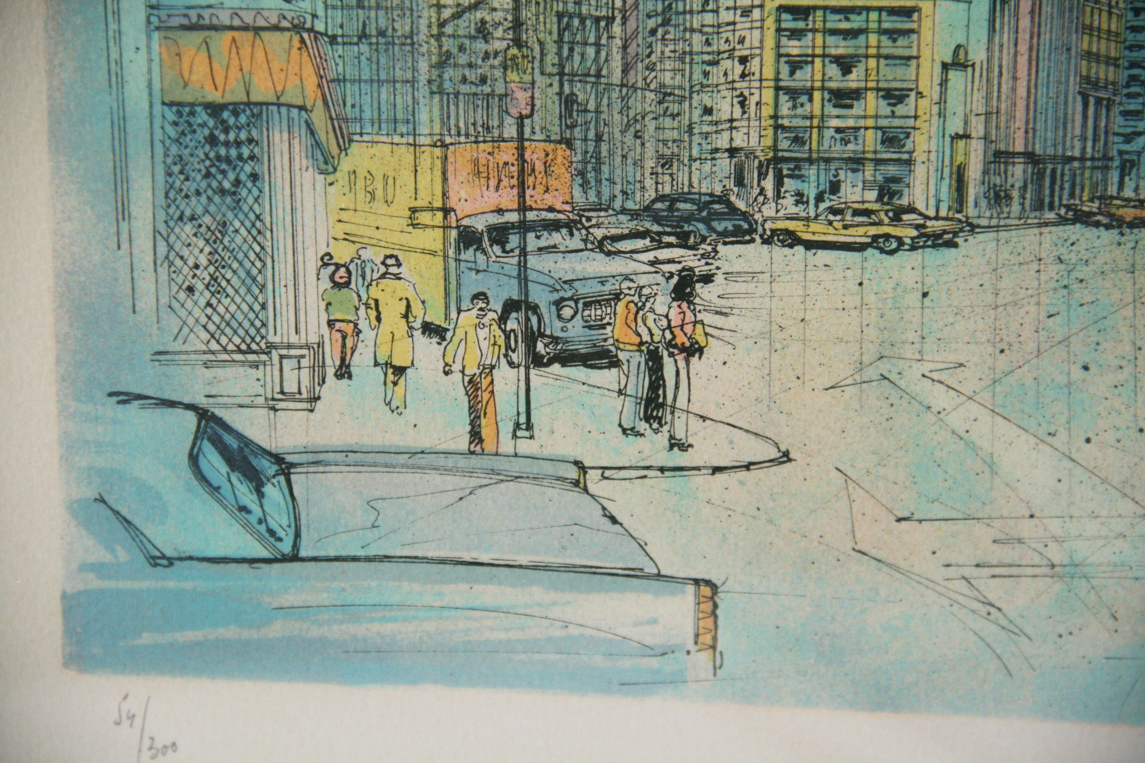 Handkolorierte NYC Skyline-Lithographie, NYC im Angebot 6