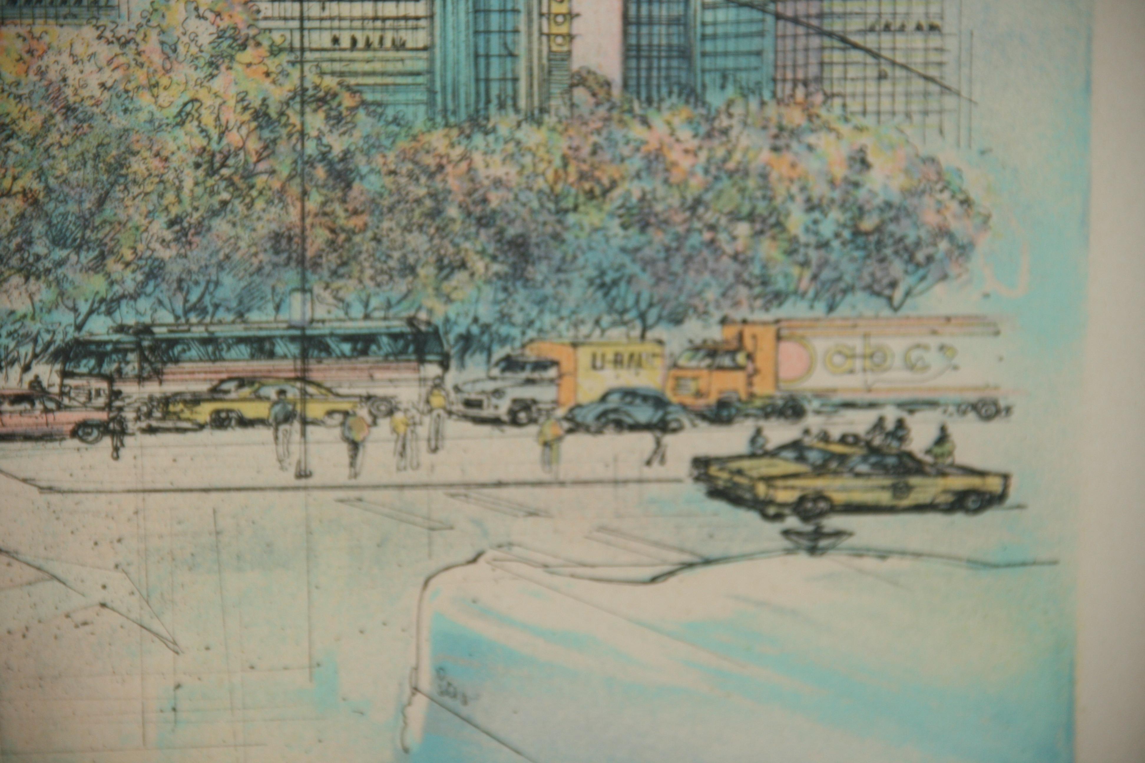 Handkolorierte NYC Skyline-Lithographie, NYC im Angebot 4
