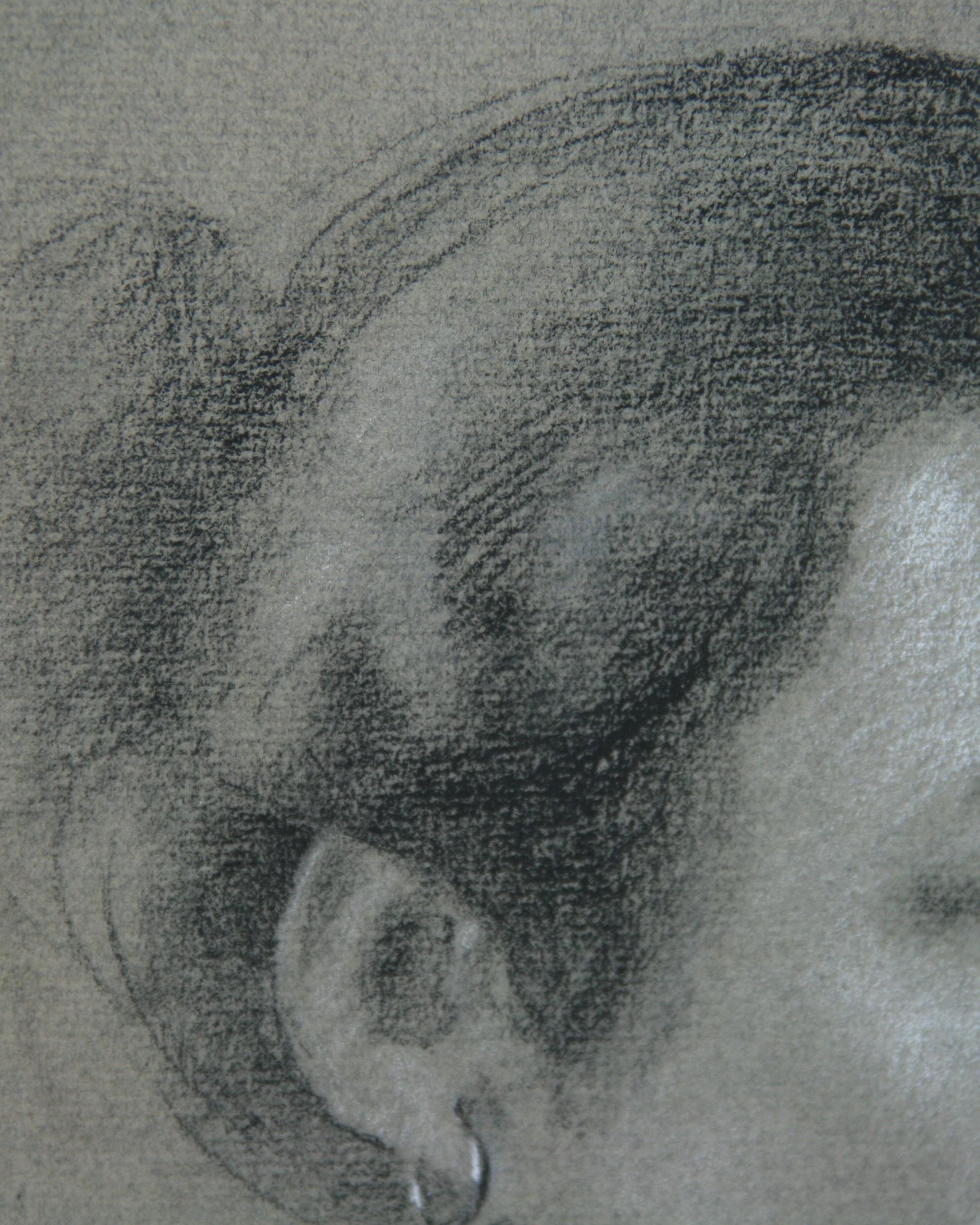 Dibujo Vintage al Carbón Mujer con Pendiente 1965 en venta 2