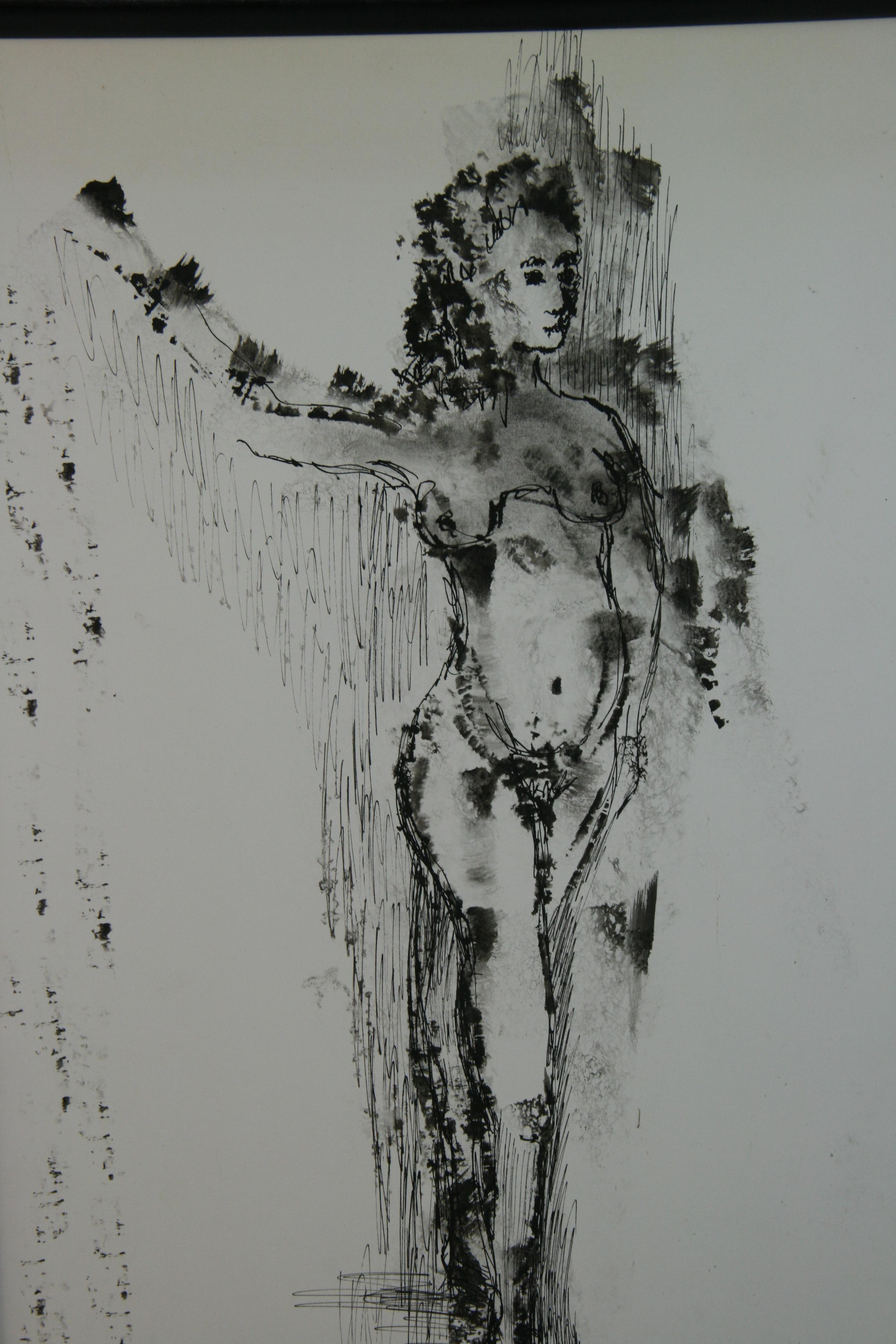 Modernist Nude In Pose India Ink Drawing 1960's For Sale 6