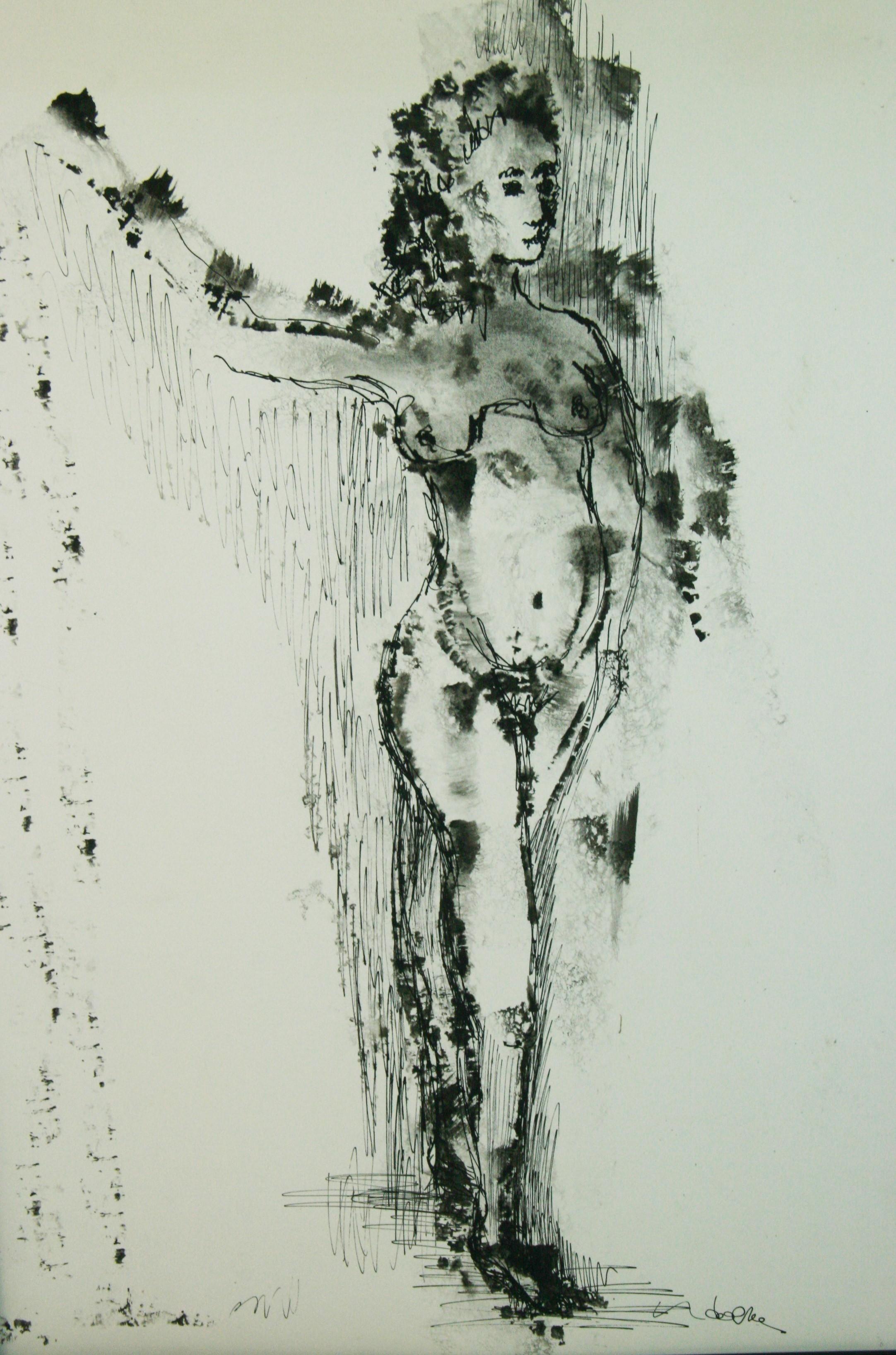Modernist Nude In Pose India Ink Drawing 1960's For Sale 1