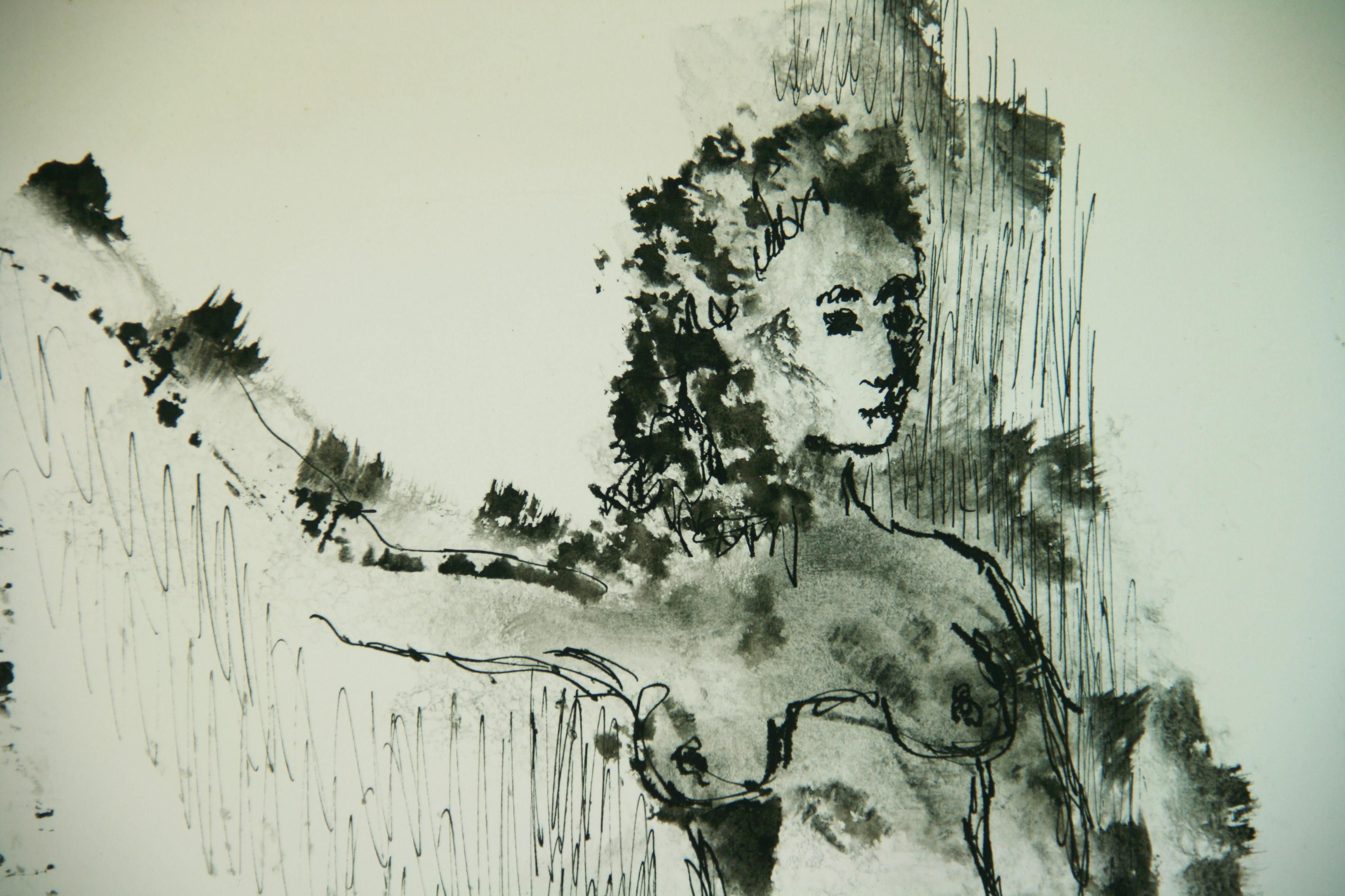 Modernist Nude In Pose India Ink Drawing 1960's For Sale 5
