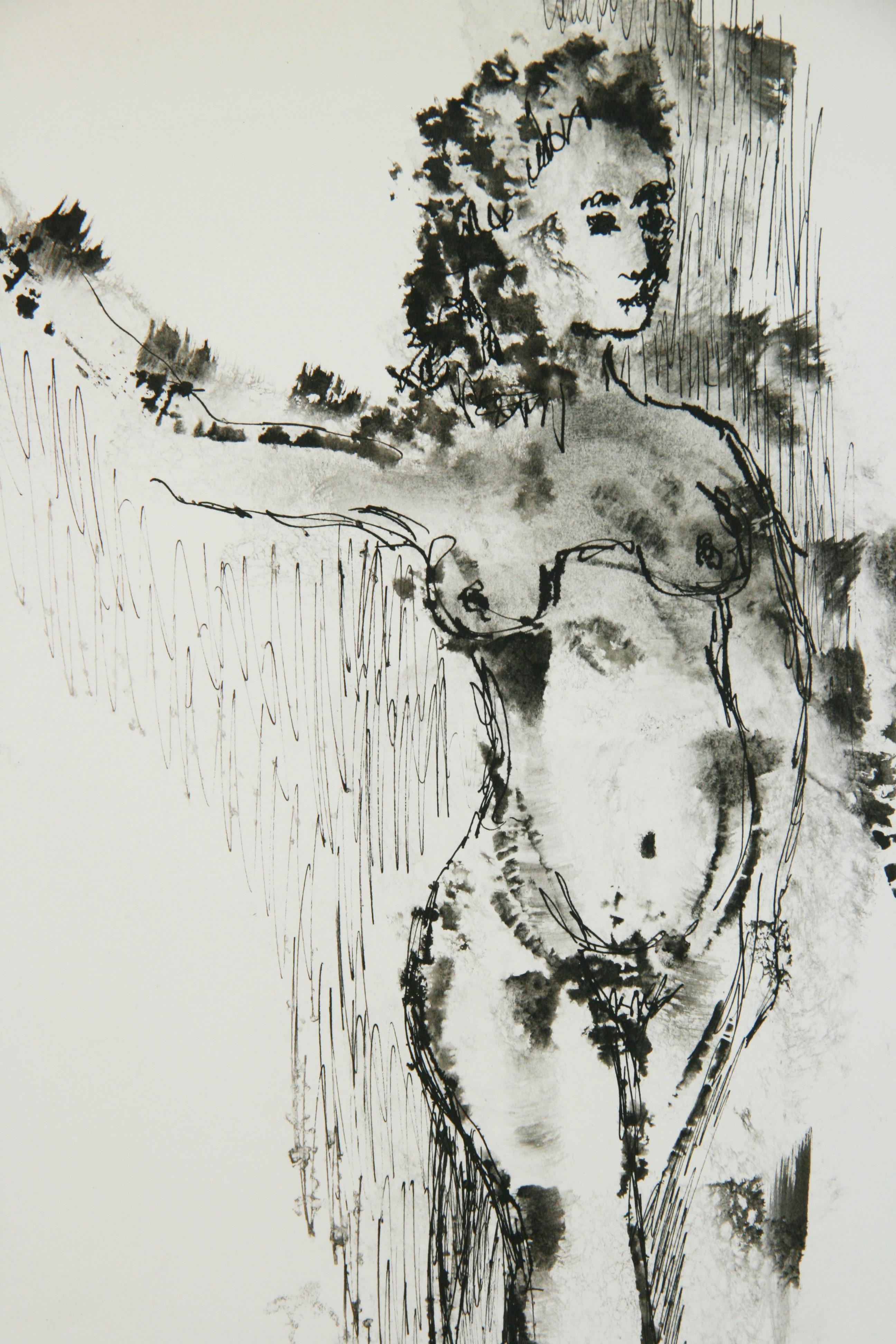 Modernist Nude In Pose India Ink Drawing 1960's For Sale 2