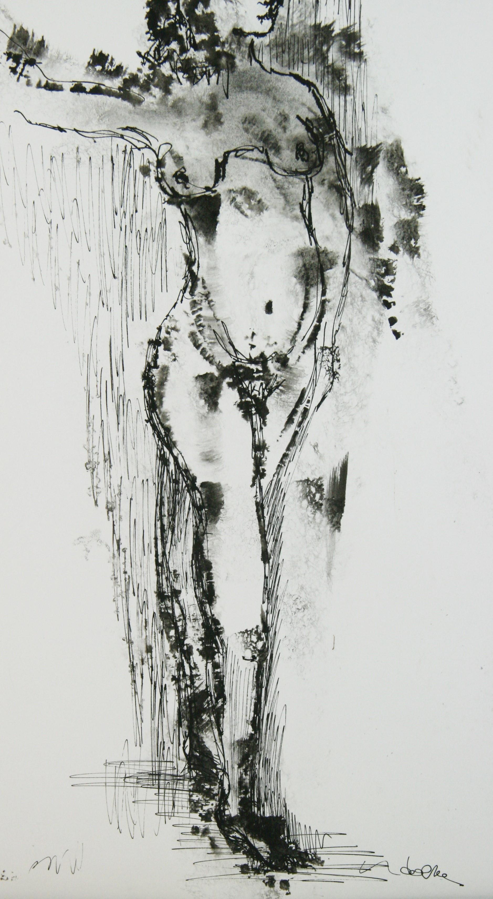 Modernist Nude In Pose India Ink Drawing 1960's For Sale 7