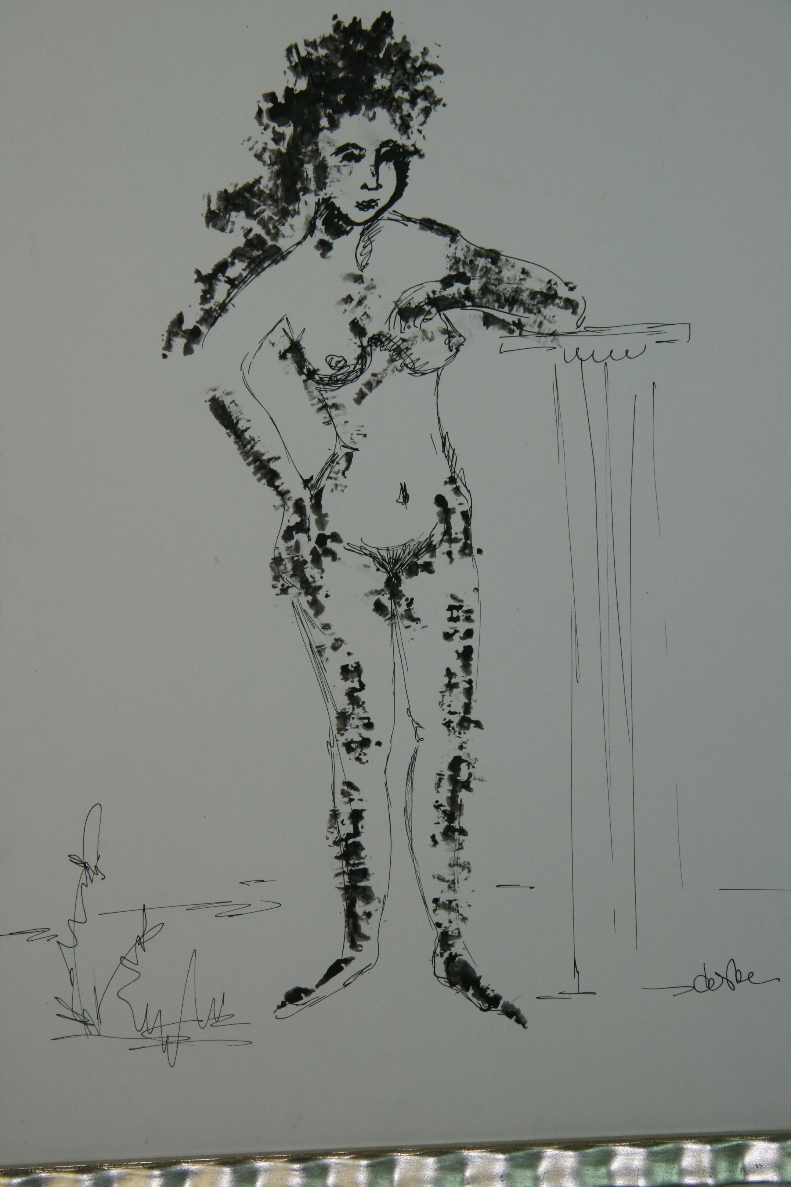 Nudo modernista Il burattinaio Disegno a inchiostro di china anni '60 in vendita 5