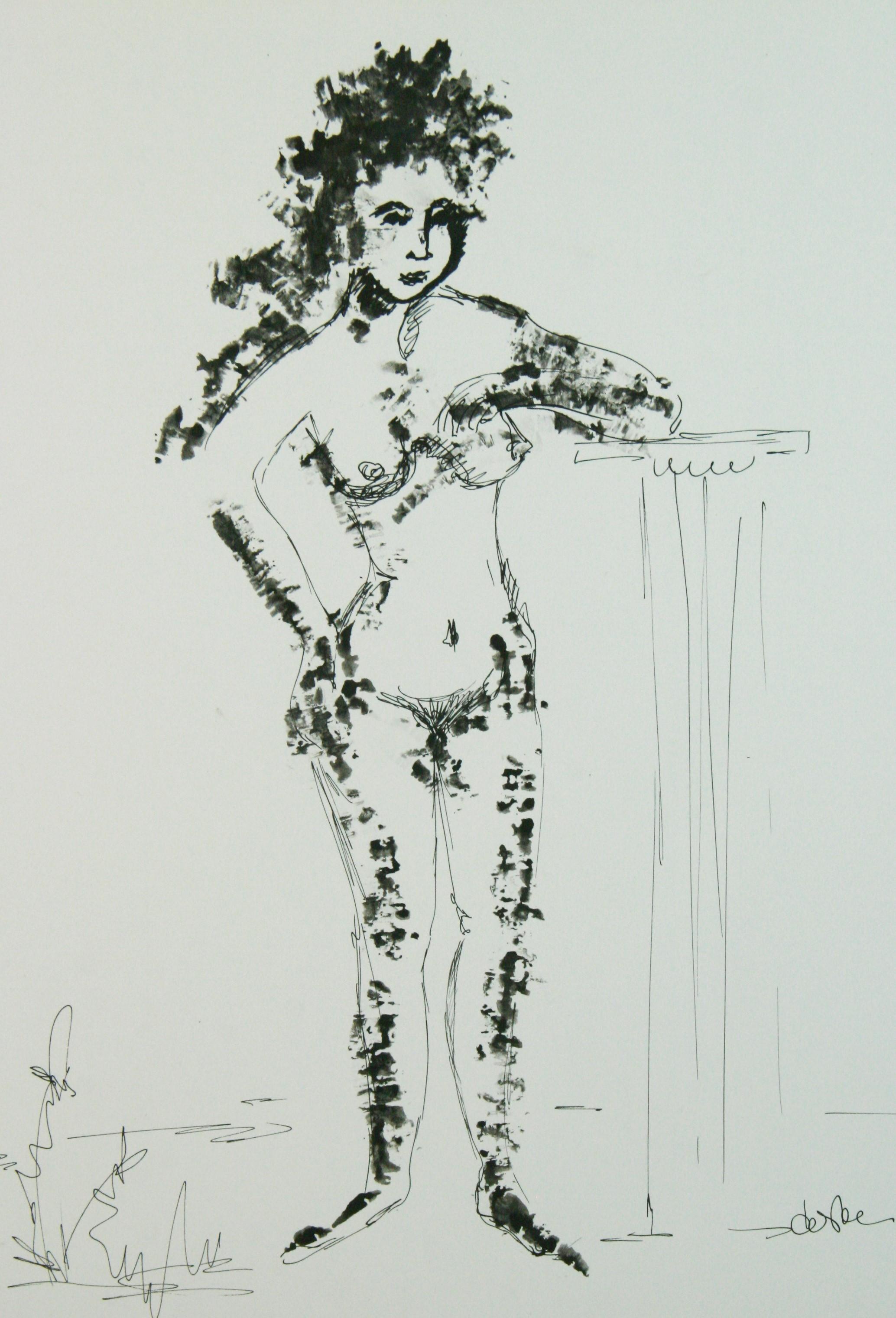 Nudo modernista Il burattinaio Disegno a inchiostro di china anni '60 in vendita 1