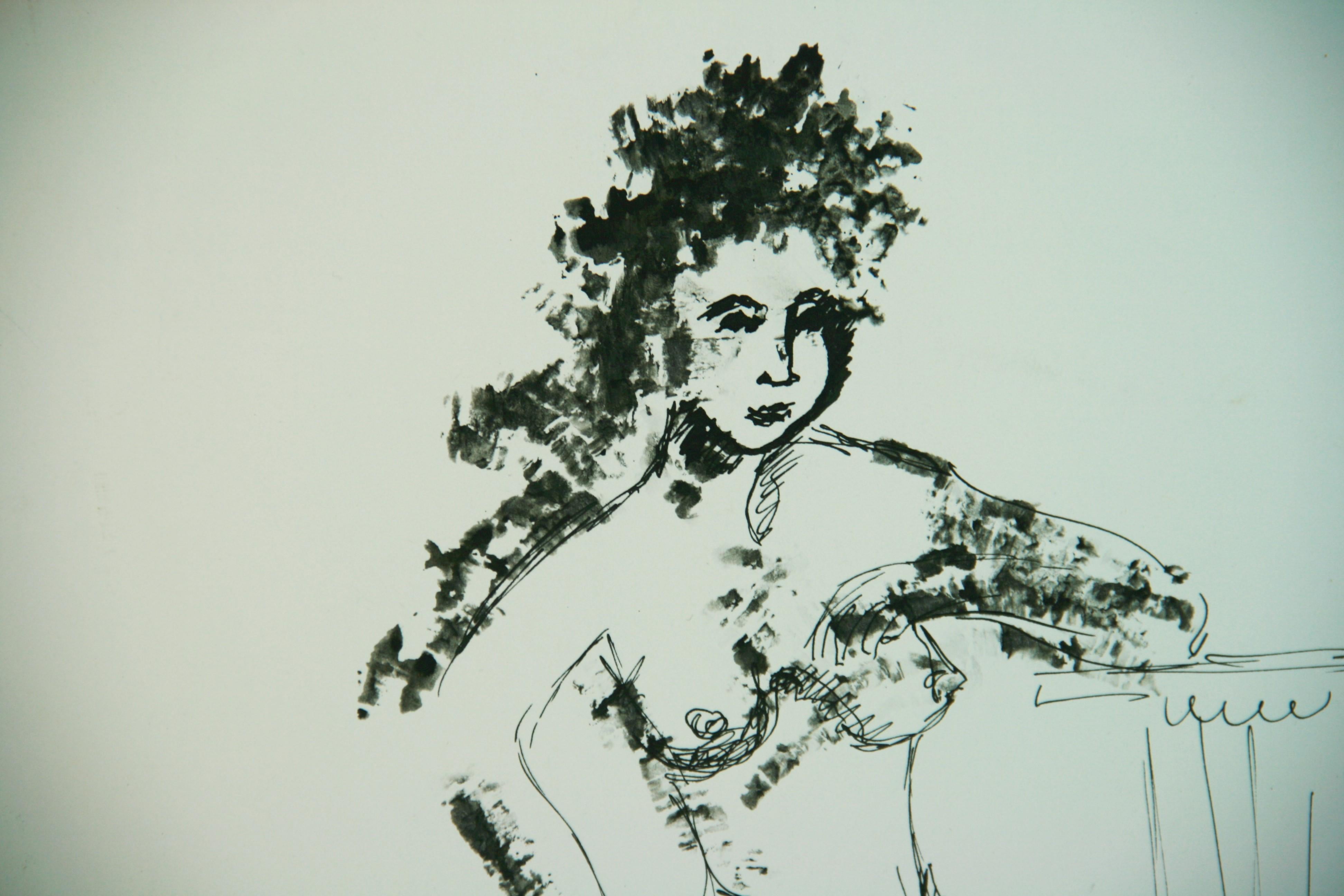Nudo modernista Il burattinaio Disegno a inchiostro di china anni '60 in vendita 3