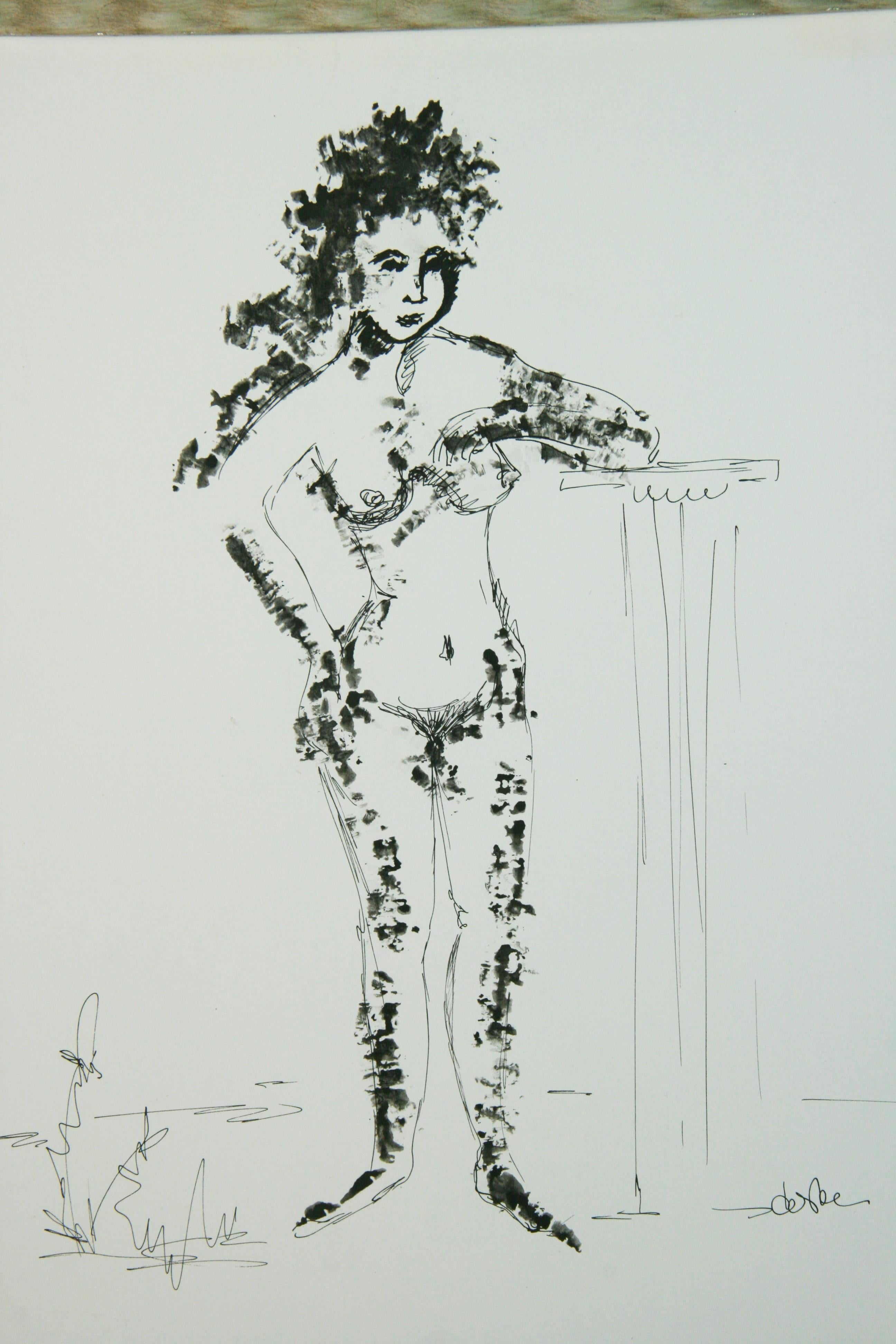 Nudo modernista Il burattinaio Disegno a inchiostro di china anni '60 - Nude Grigio di Defoe