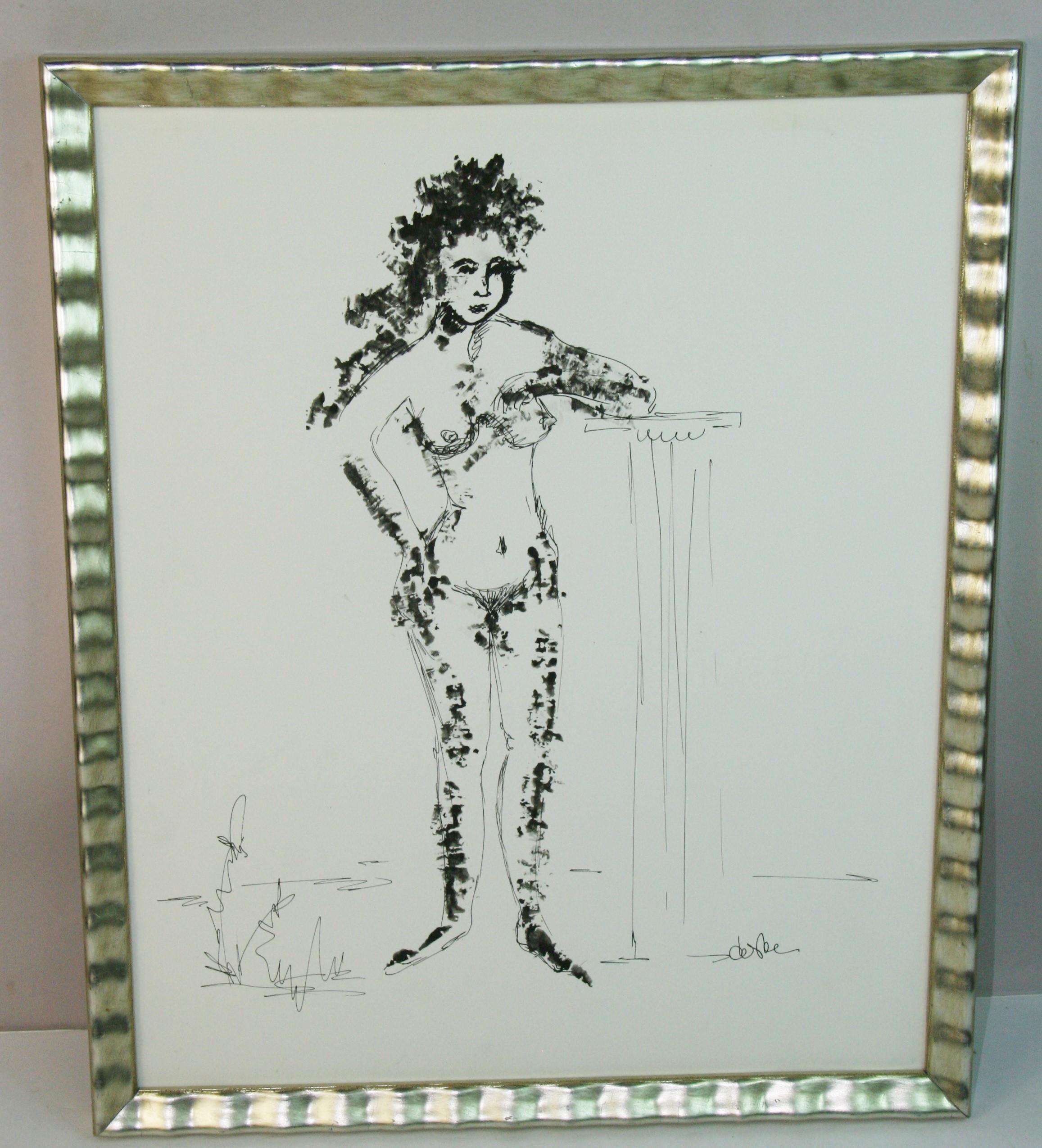 Nudo modernista Il burattinaio Disegno a inchiostro di china anni '60 in vendita 4