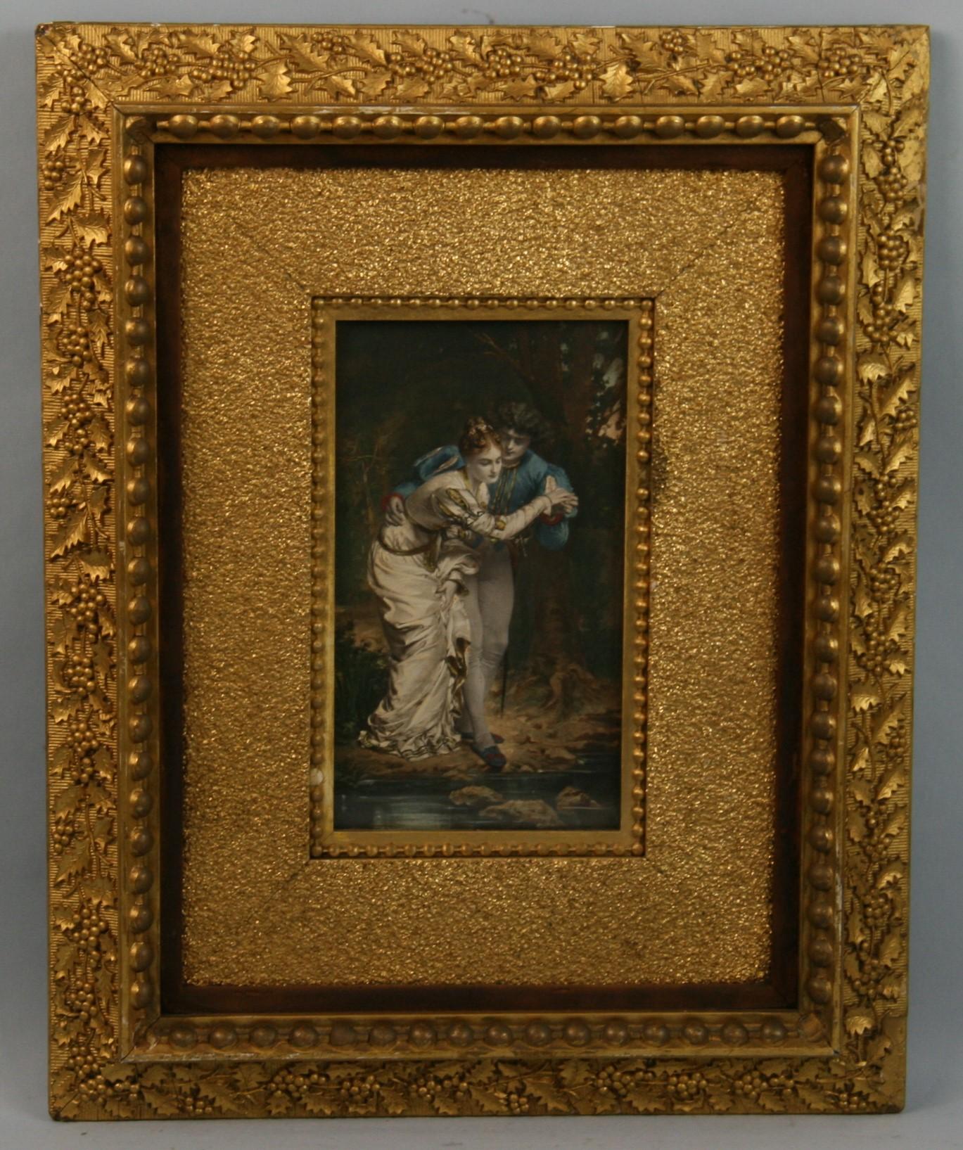 3942 Antique gouache and watercolor on paper set in a period 19th century frame
Image size 10x5.5