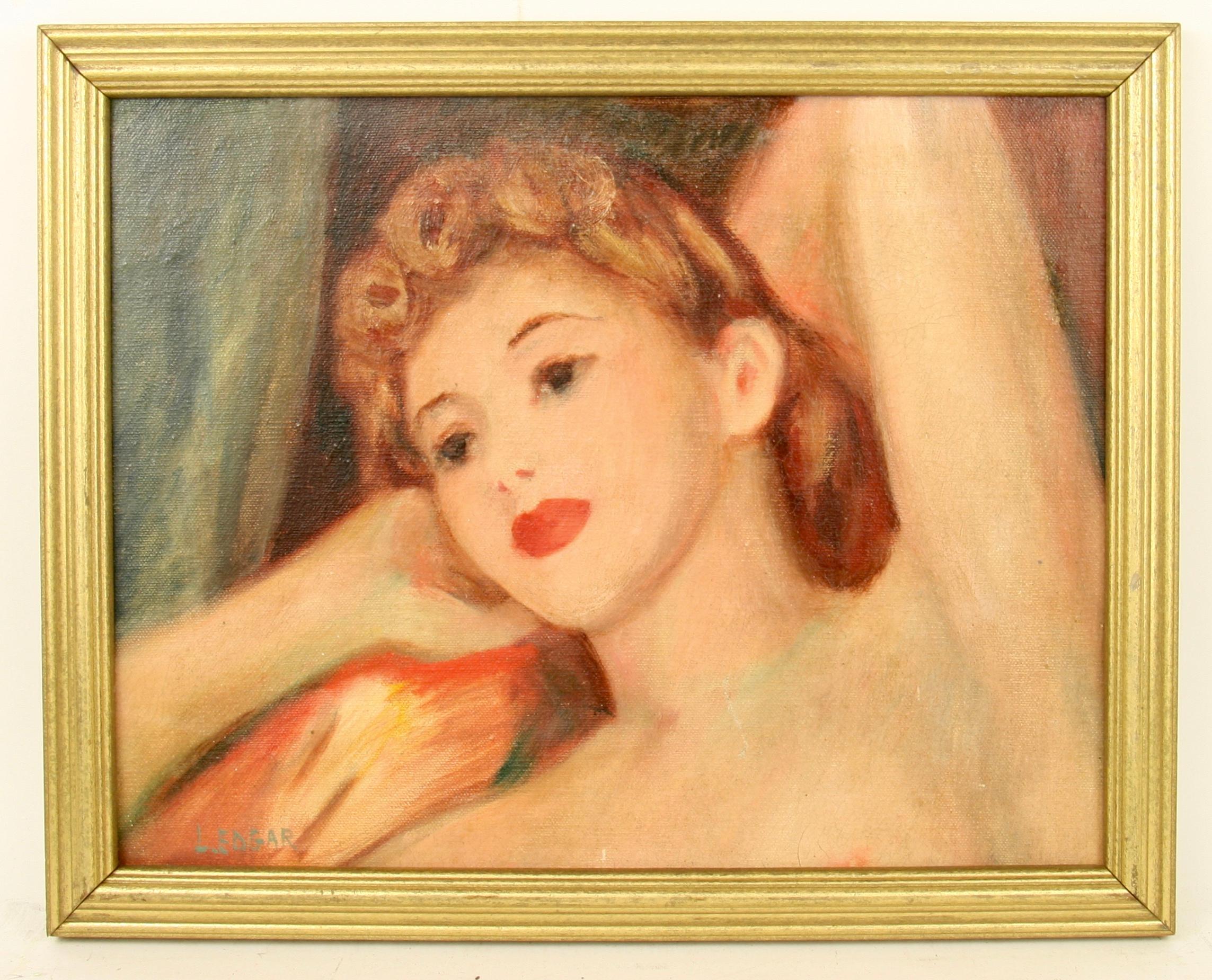  Art Deco 1920's Posing Figurative Female  Painting  1