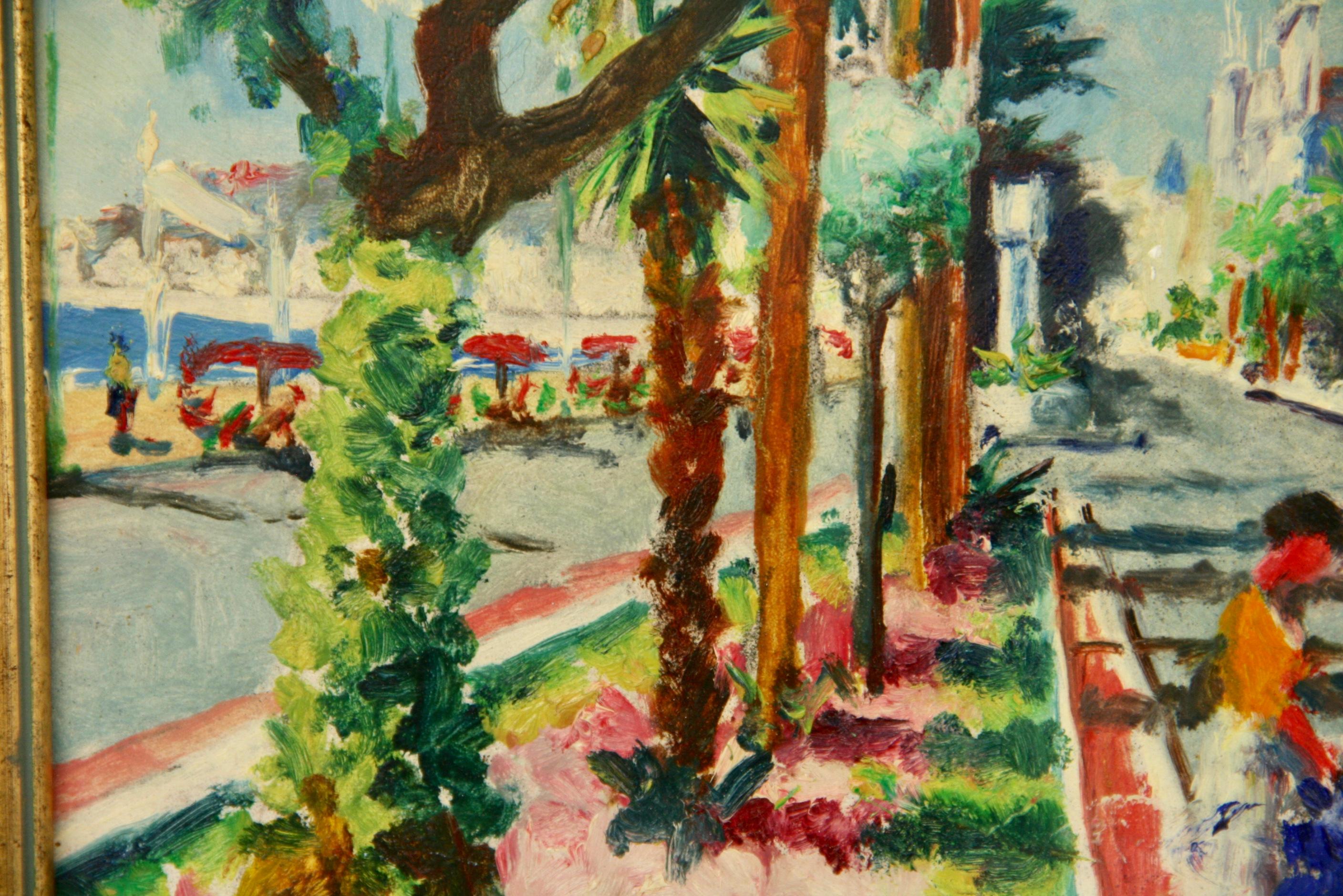 French Riviera Promenade Landscape  Nice - Painting by Andre Gardini