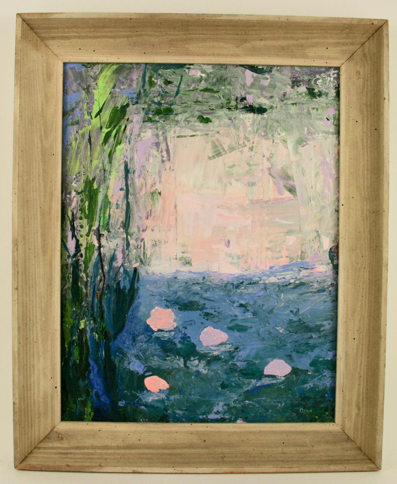 Oska Abstract Painting - Japanese Flower  Pond Abstract 