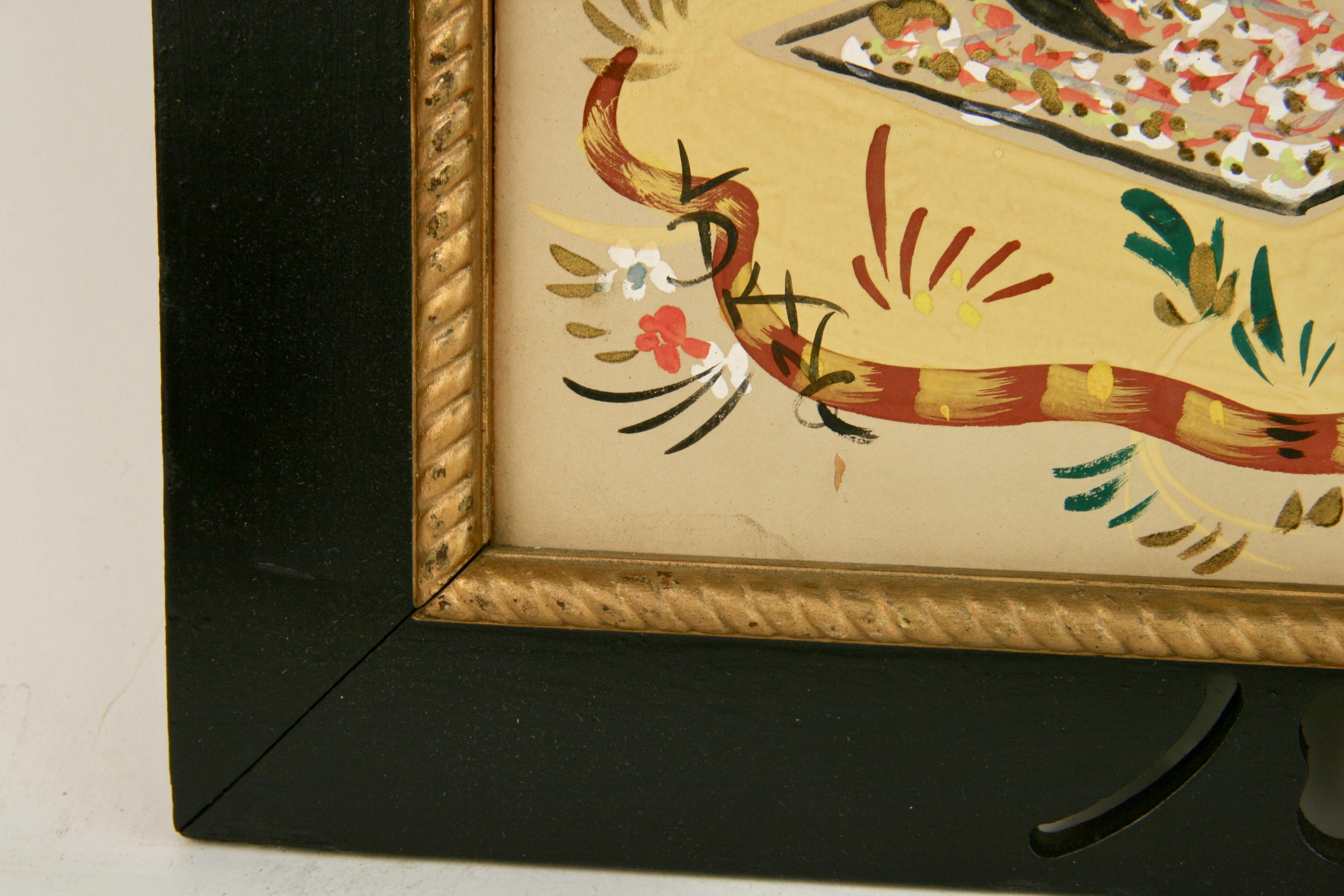 Chinoiserie  Figurative Gouache - Brown Figurative Painting by LD King