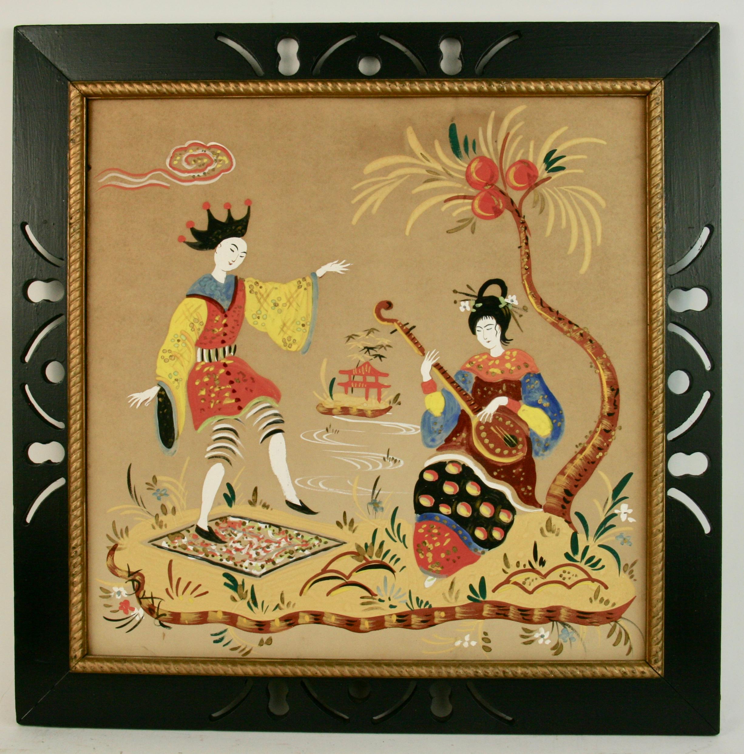 Chinoiserie  Figurative Gouache 1