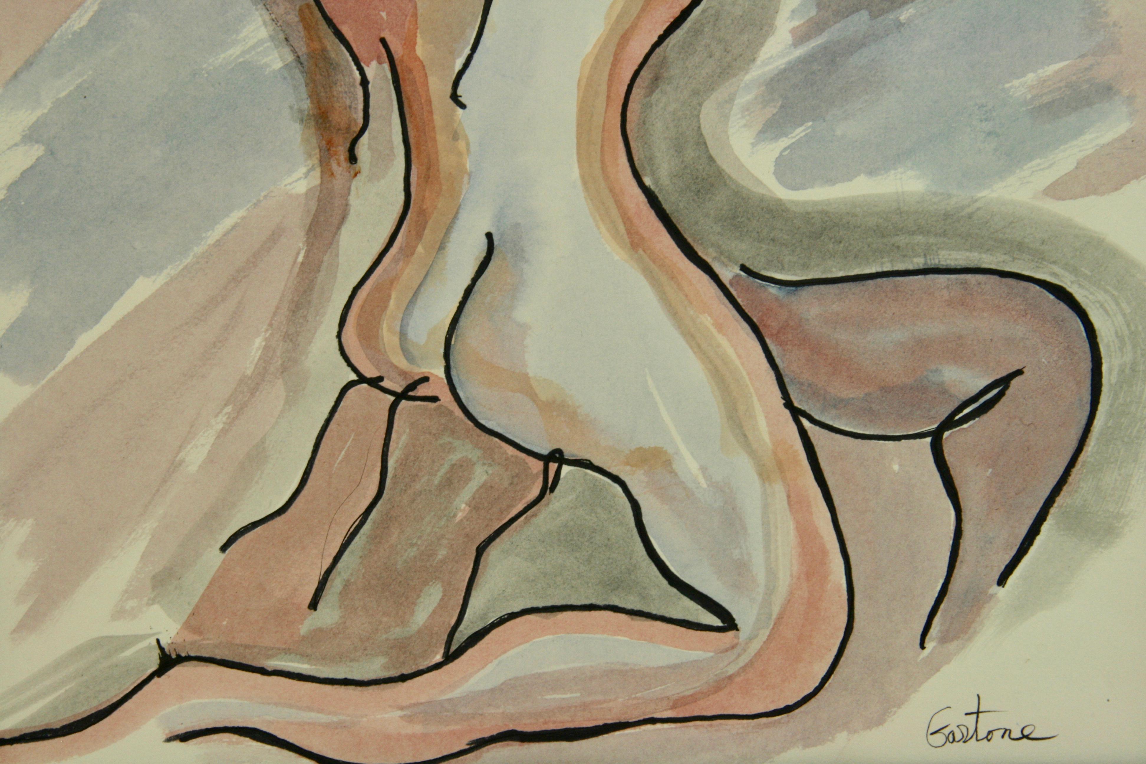 Abstract Gouache Nude - Brown Abstract Painting by Gartone