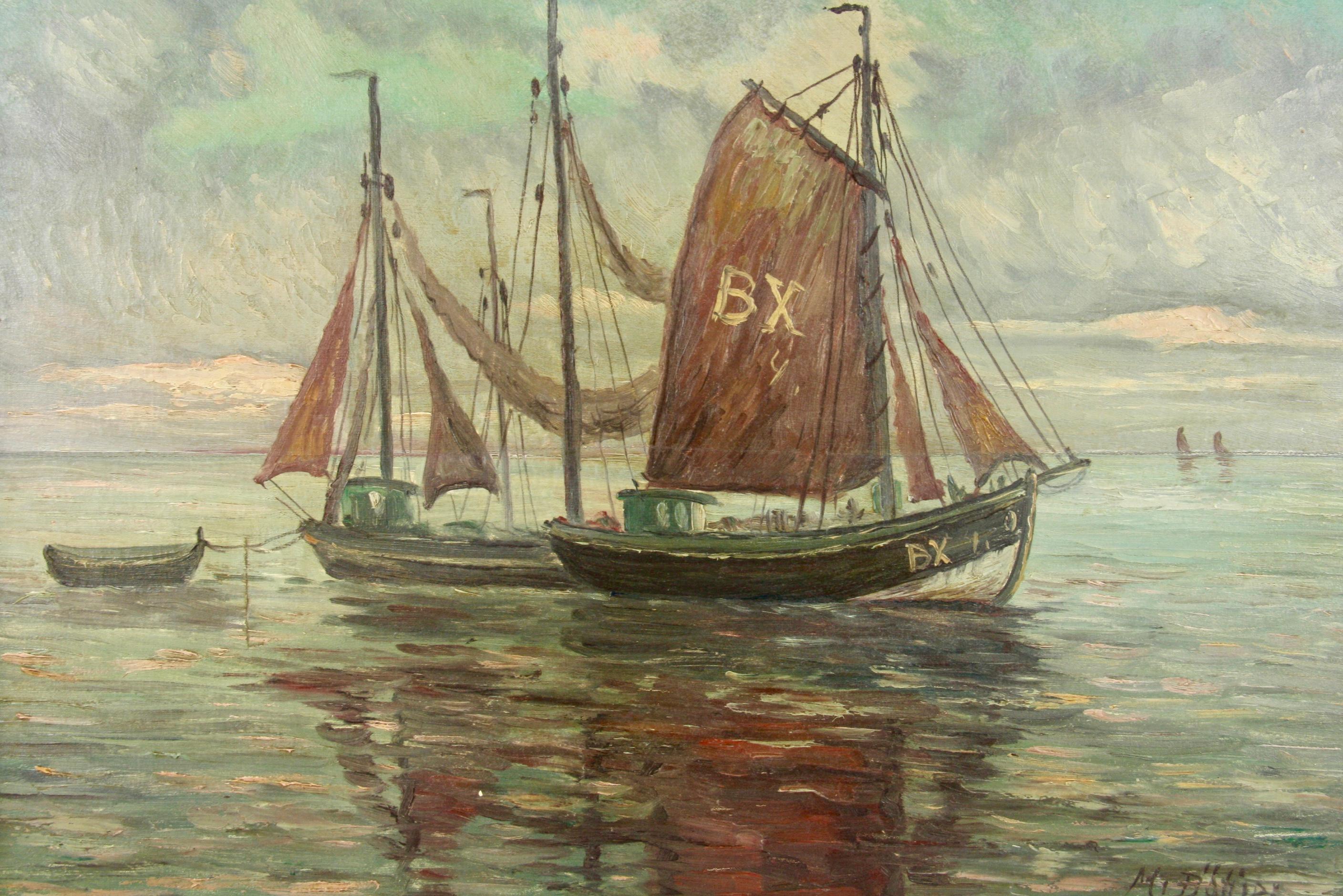 Scandinavian Fishing Trollers Marine Seascape  - Painting by M.Bohijar