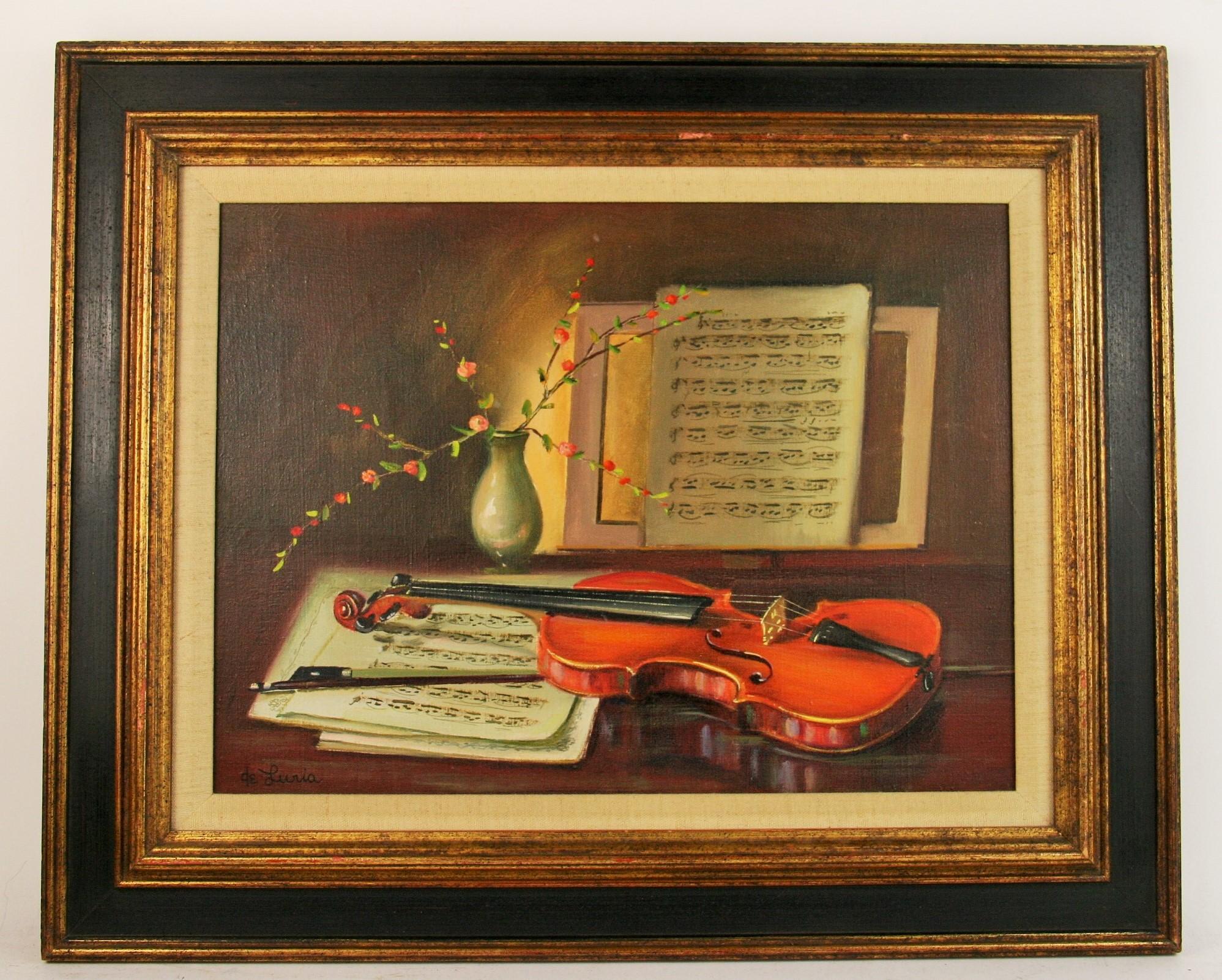 Violin Music Still Life - Painting by De Lauria