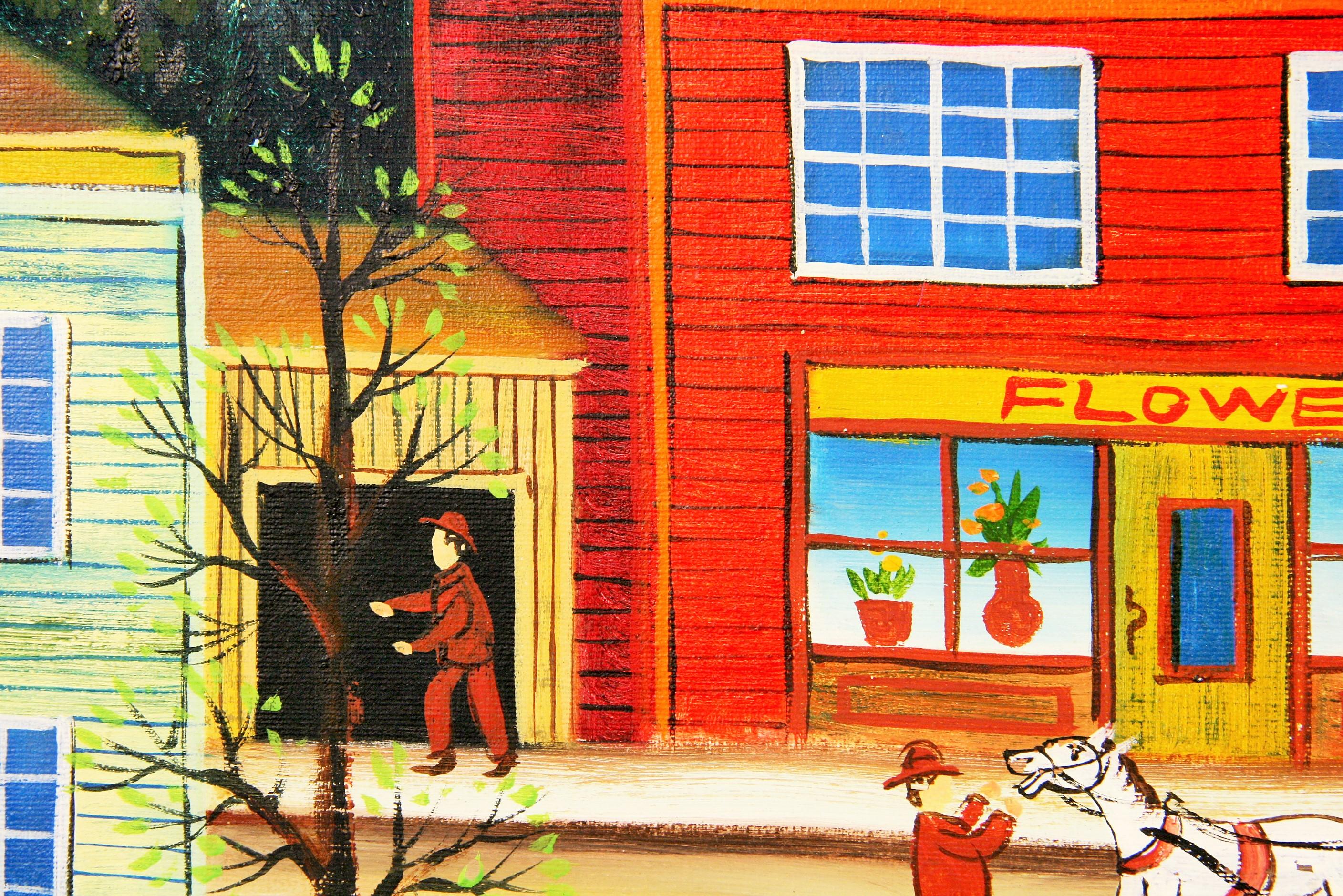 J.Bradford - American Village Folk Art Landscape Painting at 1stDibs ...