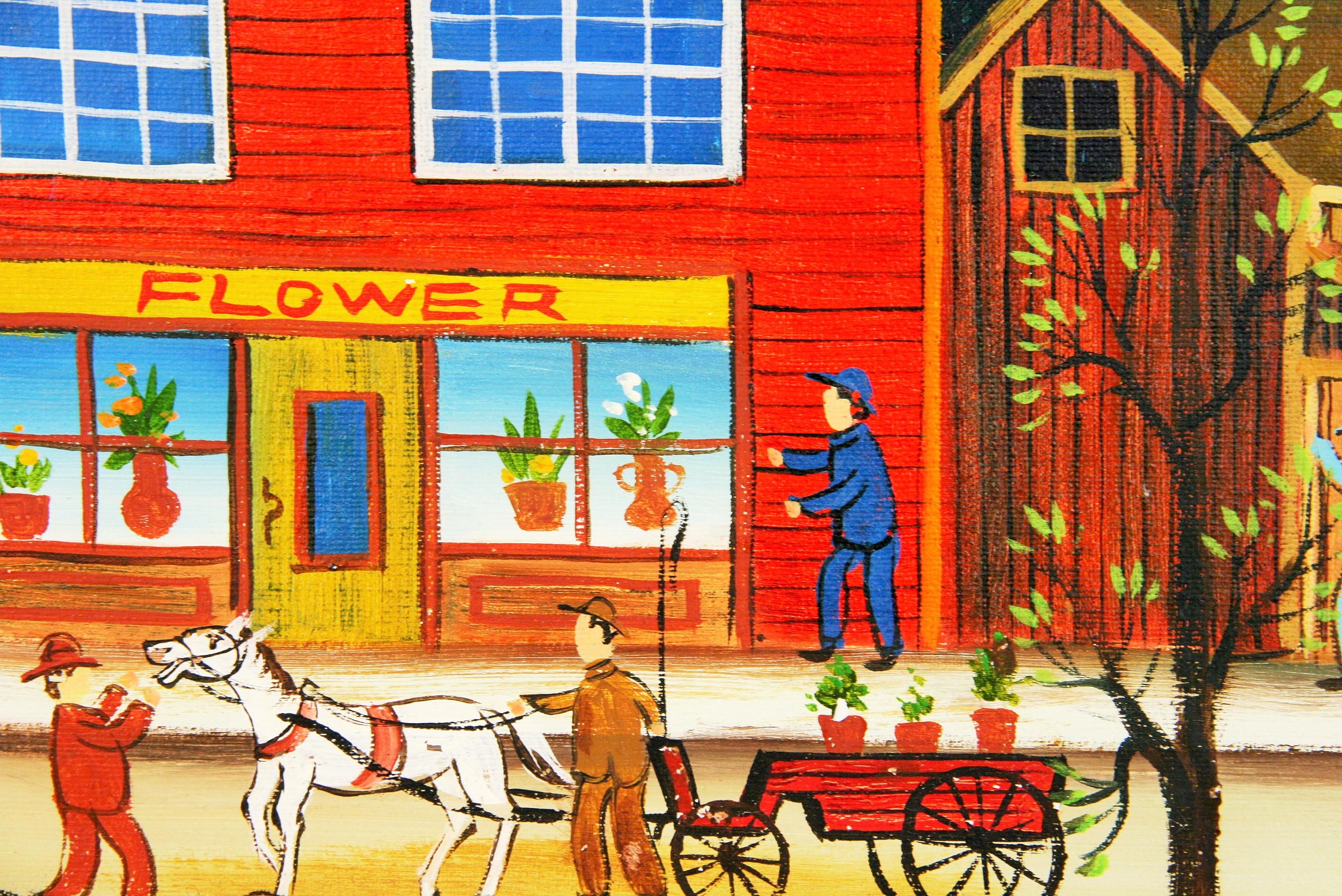 J.Bradford - American Village Folk Art Landscape Painting at 1stDibs ...
