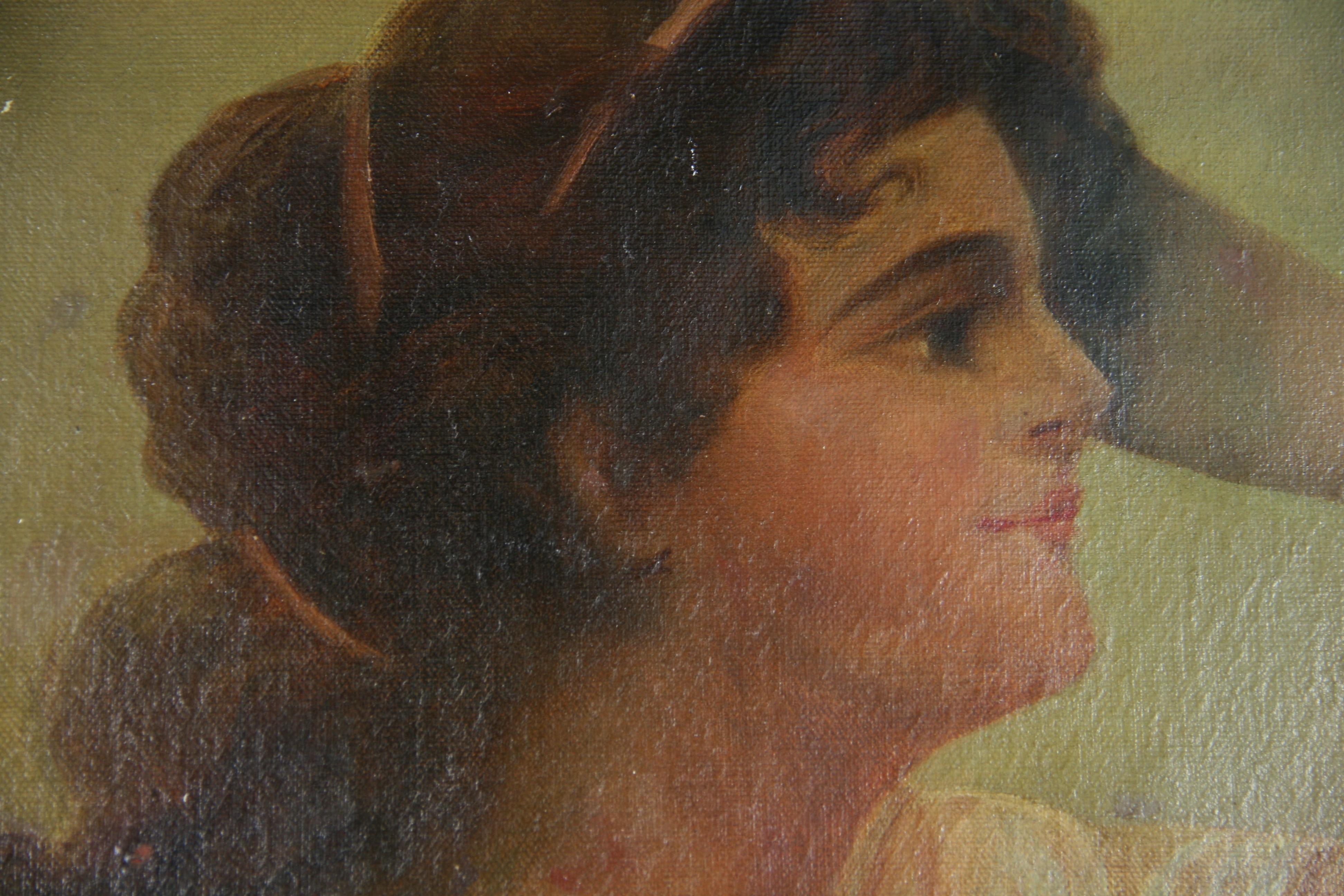 Antique  Italian Female Portrait Oil  Painting 1890 - Brown Portrait Painting by H.K.Mann