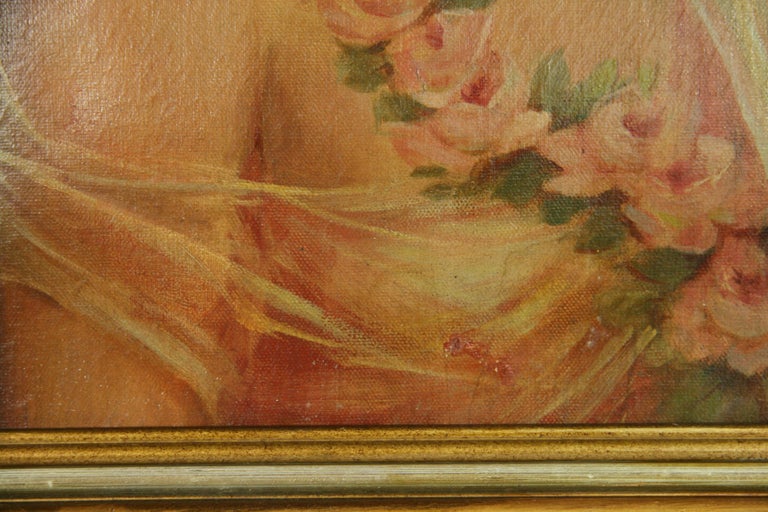 Antique  Female Portrait oil  Painting 1890 For Sale 2