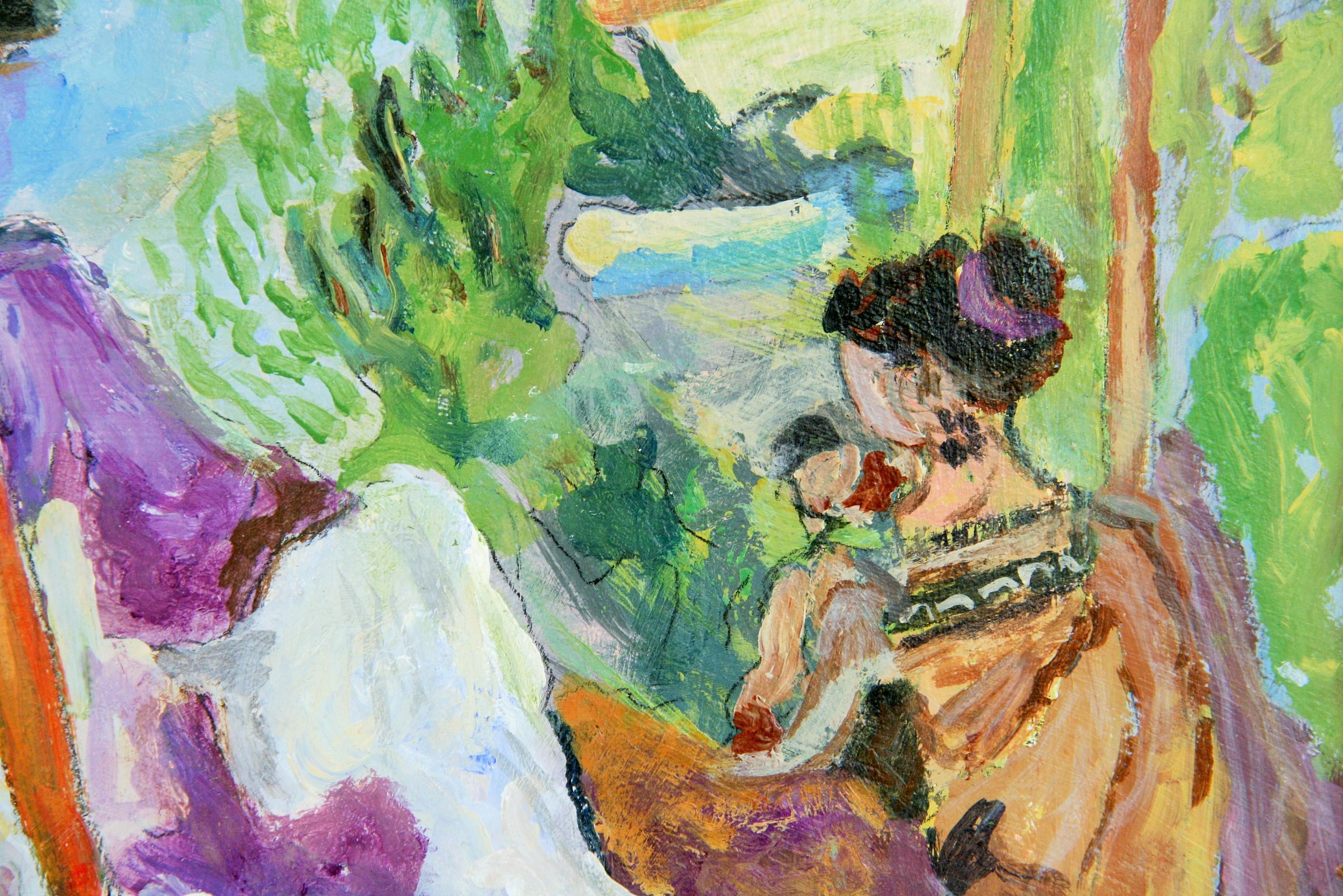 Impressionist Figurative Lakeside Mother and Child Landscape  1