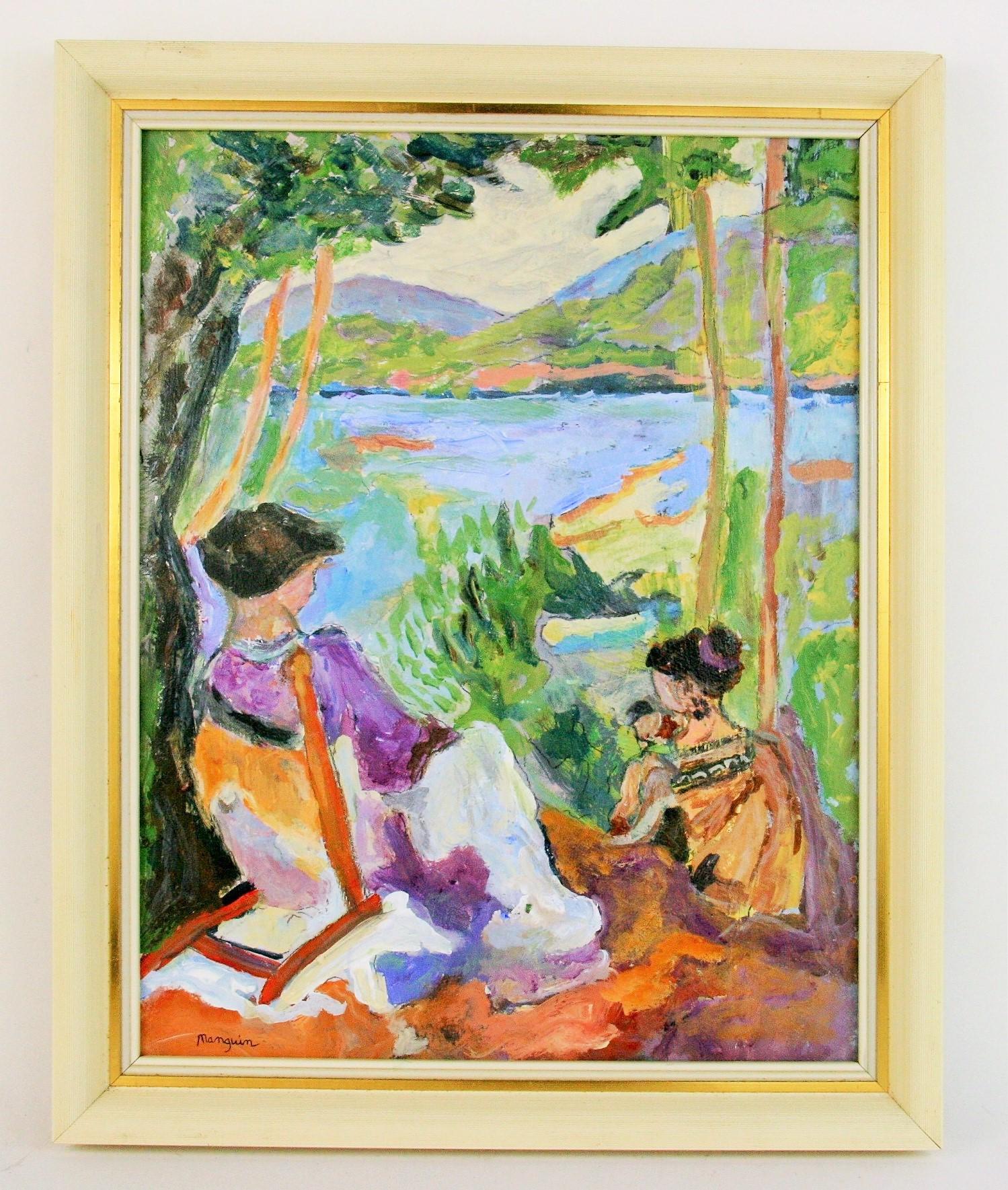 Impressionist Figurative Lakeside Mother and Child Landscape  - Painting by Manguin