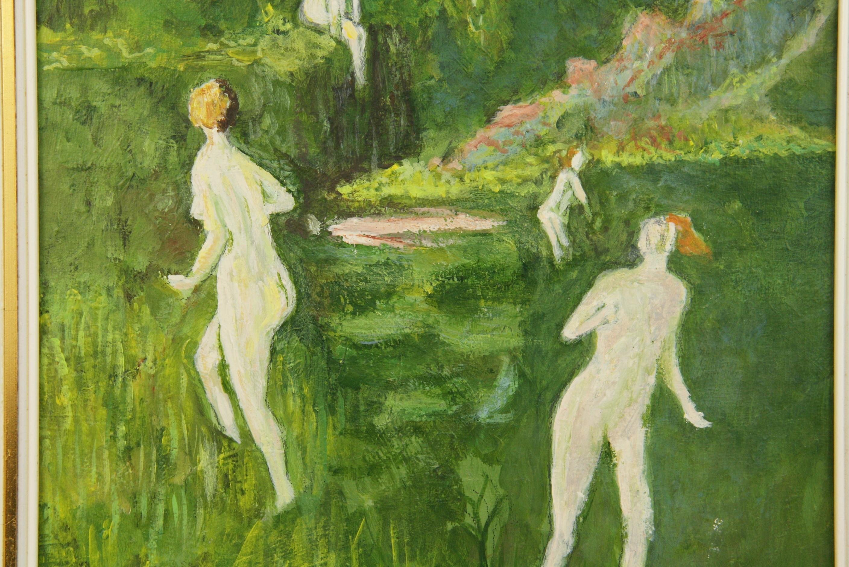 5-3318 Nude bathers in forest acrylic painting
Set in wood frame