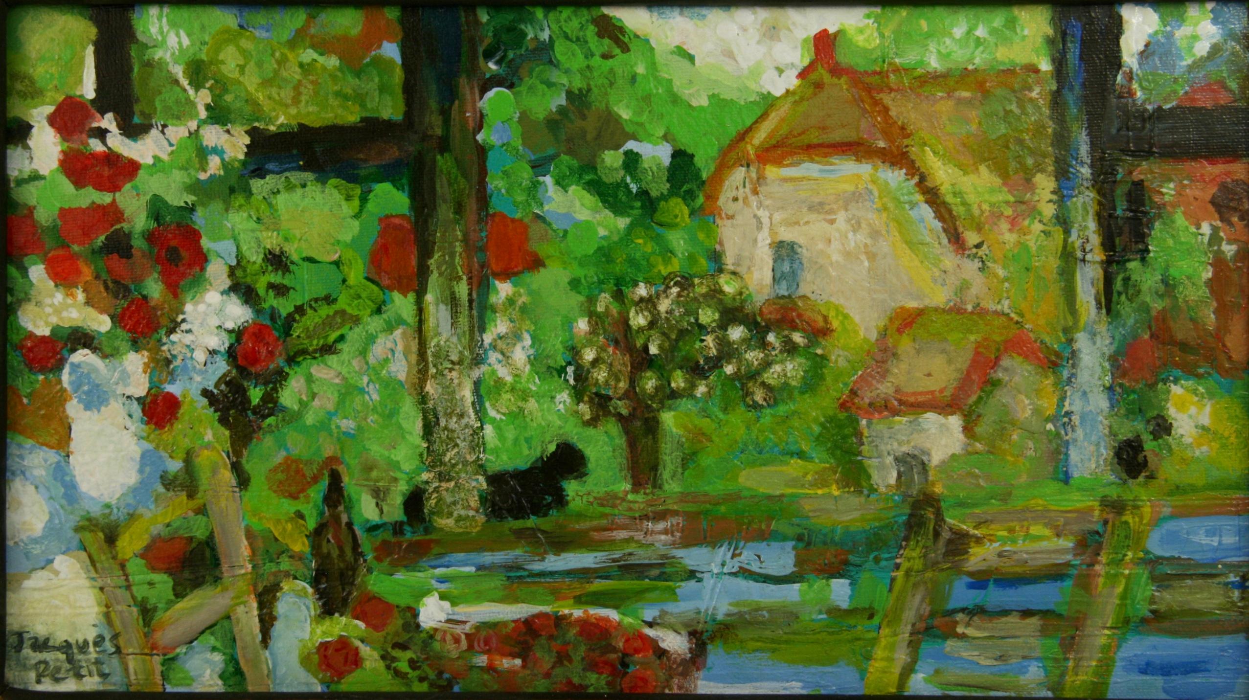 J.Petit Landscape Painting - Gazing Thru The Window French  Landscape 
