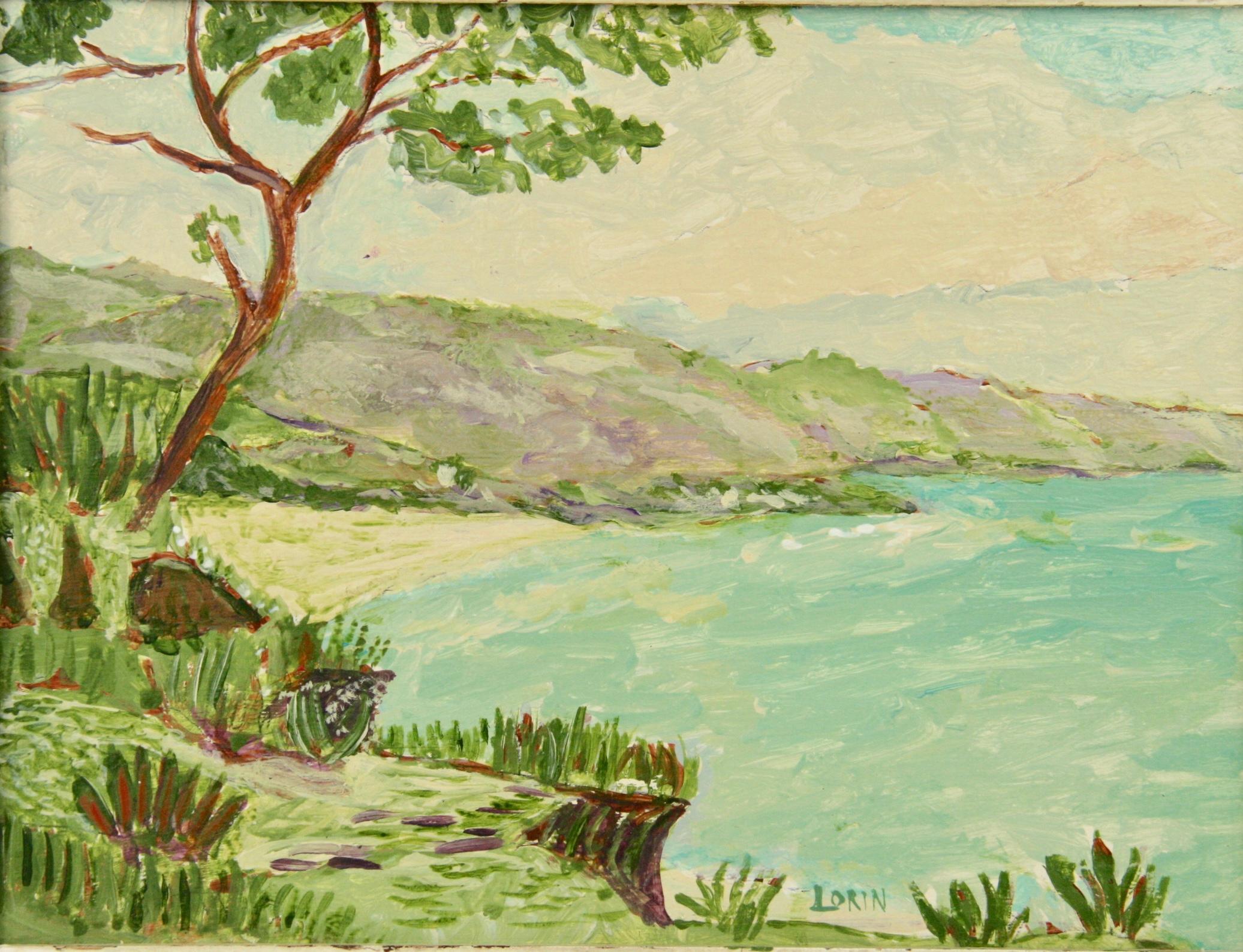 Vintage American Impressionist Beach Scene Seascape  Framed Original Painting 60 - Beige Landscape Painting by Lorin