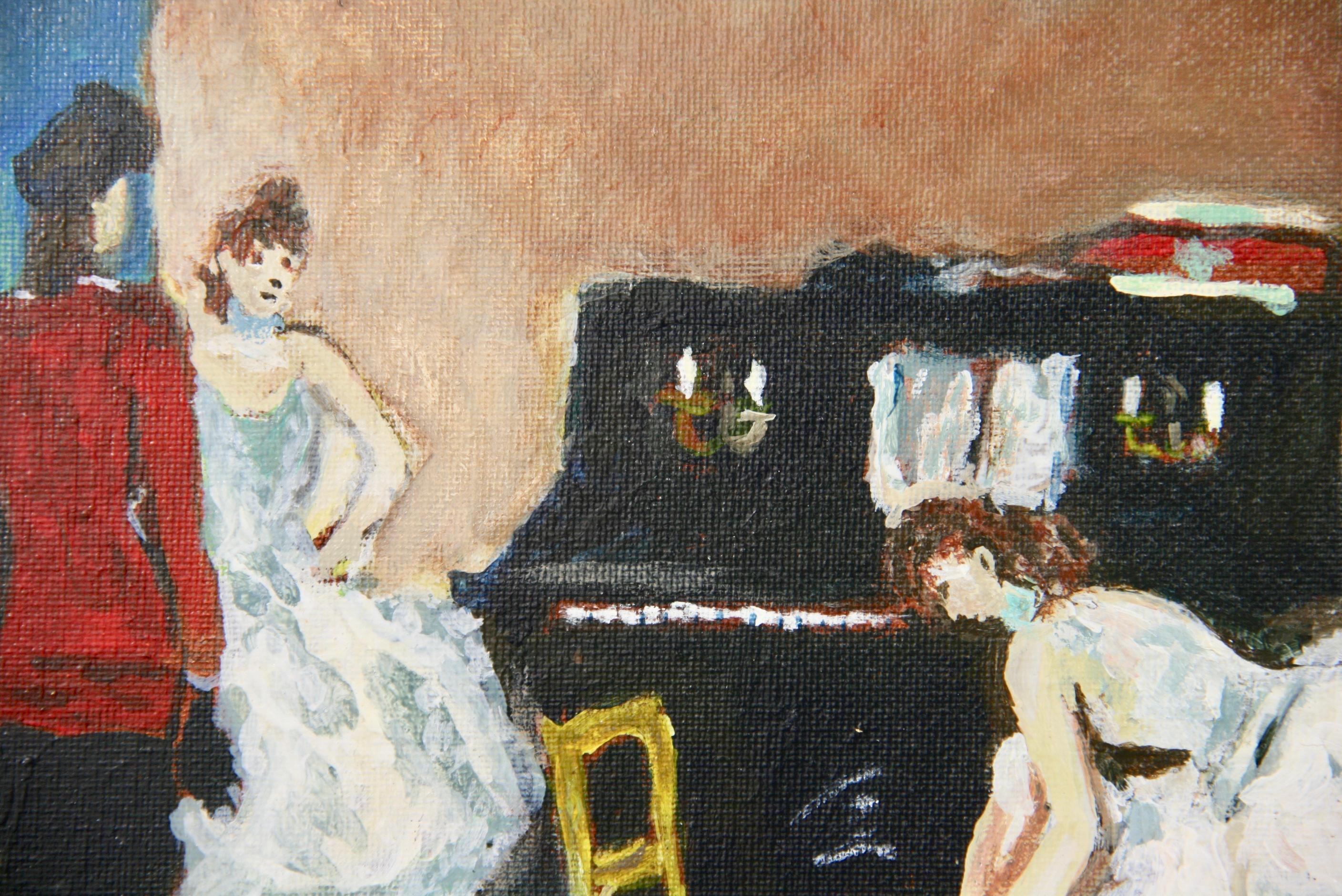Antique Impressionist Female Figural Painting Back Stage At The Theater  4