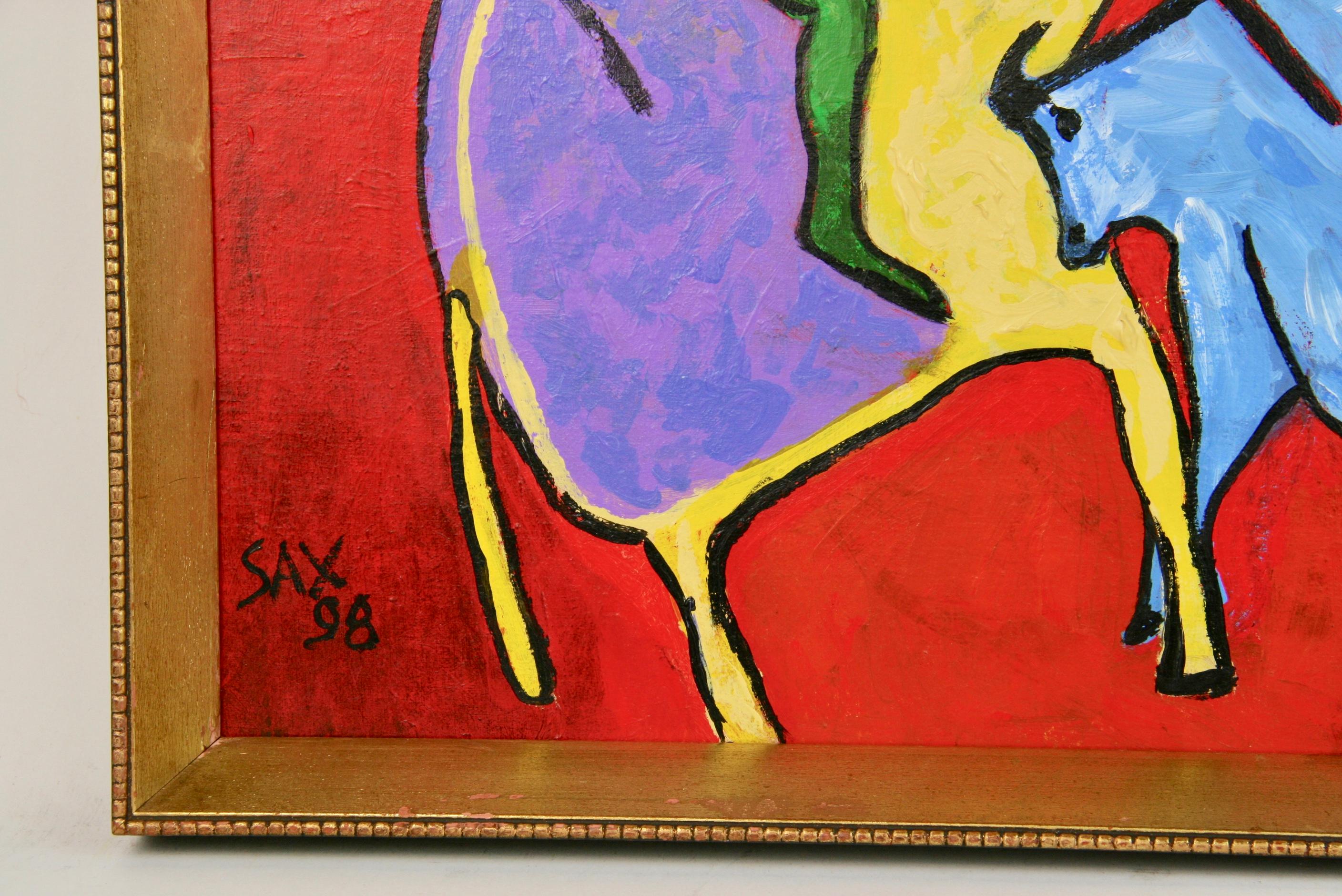 Fauvist Abstract Bull Fight - Painting by Sax