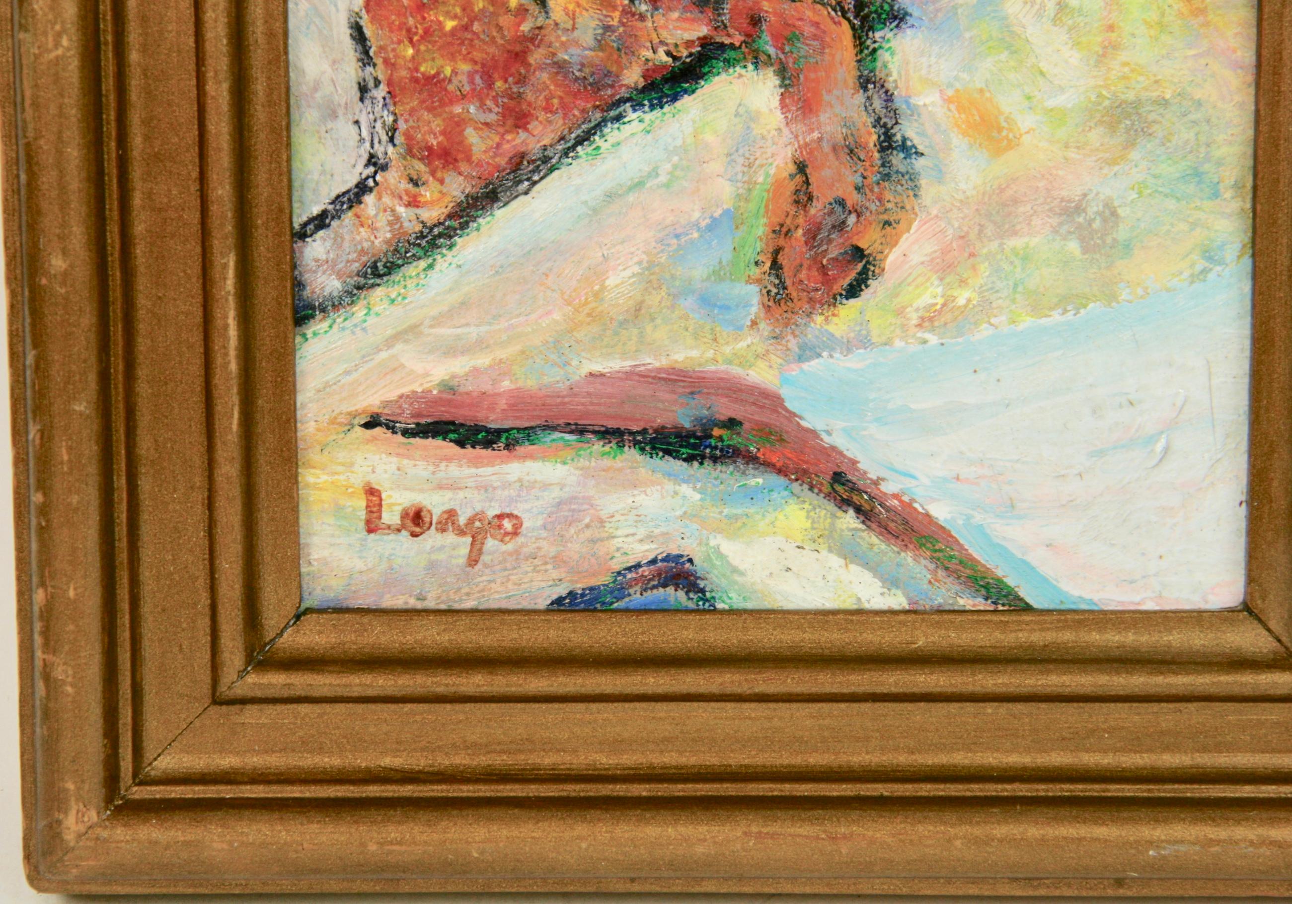 Femme rousse vintage  Portrait peinture à l'huile 1960's - Painting de Longo