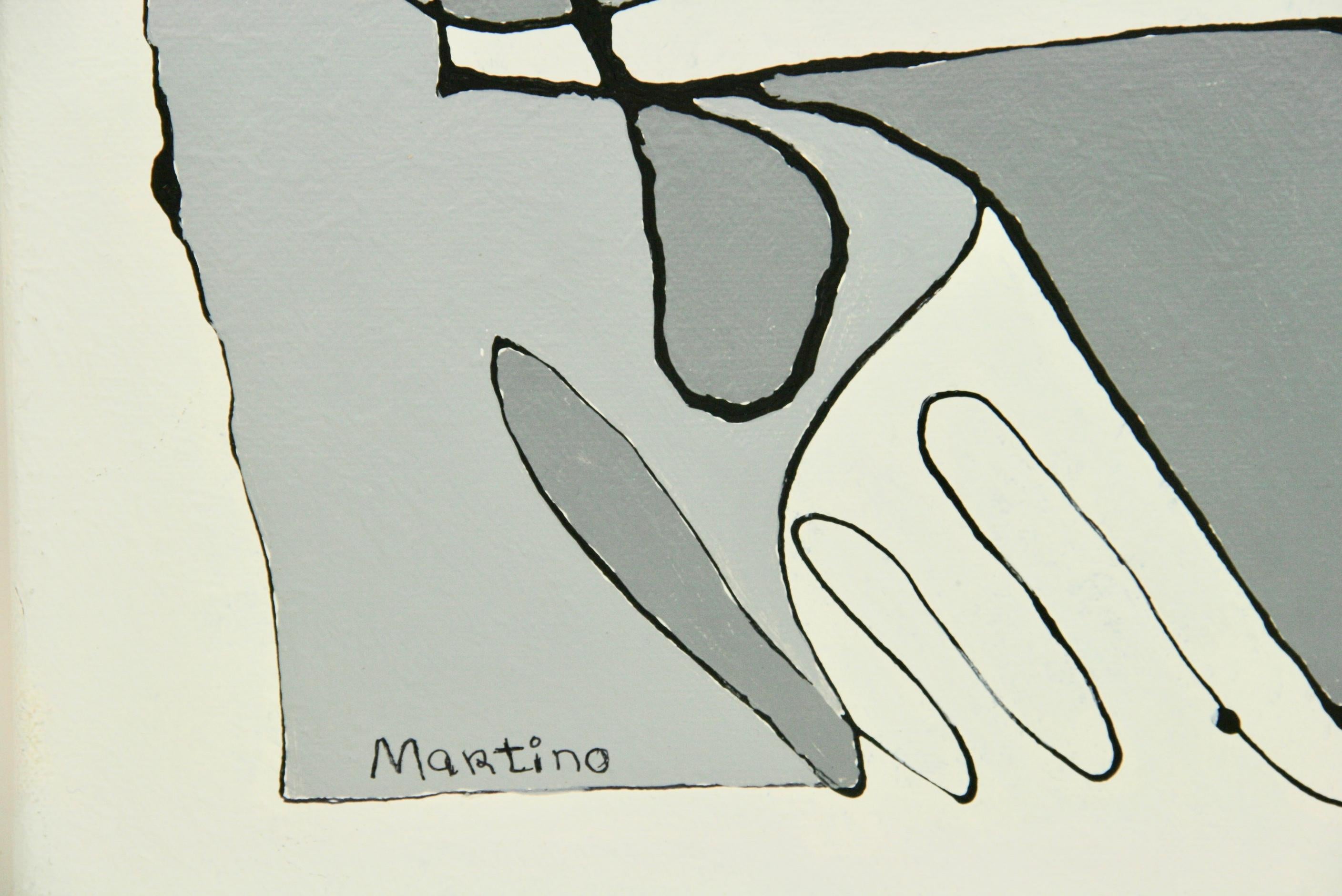 #5-3402 Abstract Figures Painting,  a contemporary black -gray tones acrylic on canvas, signed by Martino .Unframed