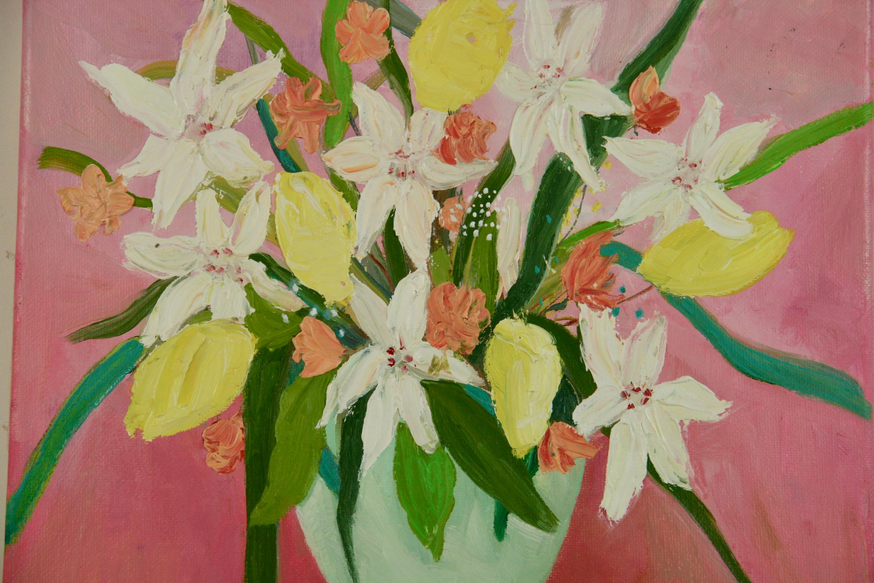 Floral Still Life Pink - Painting by Unknown