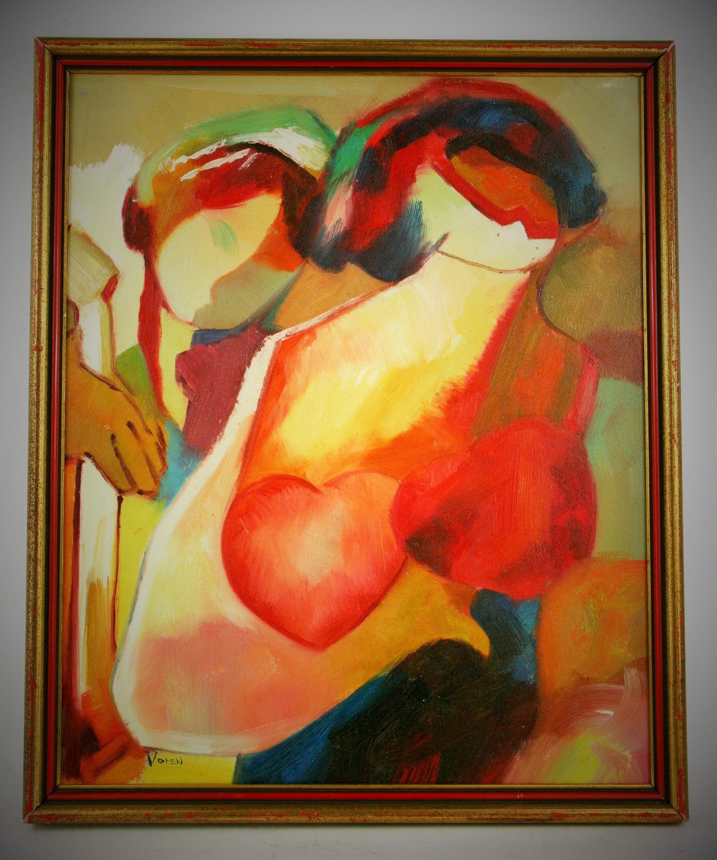 5-3435 Abstract  Female a figurative oil on artist board
Displayed in a gilt wood frame
Signed Voren