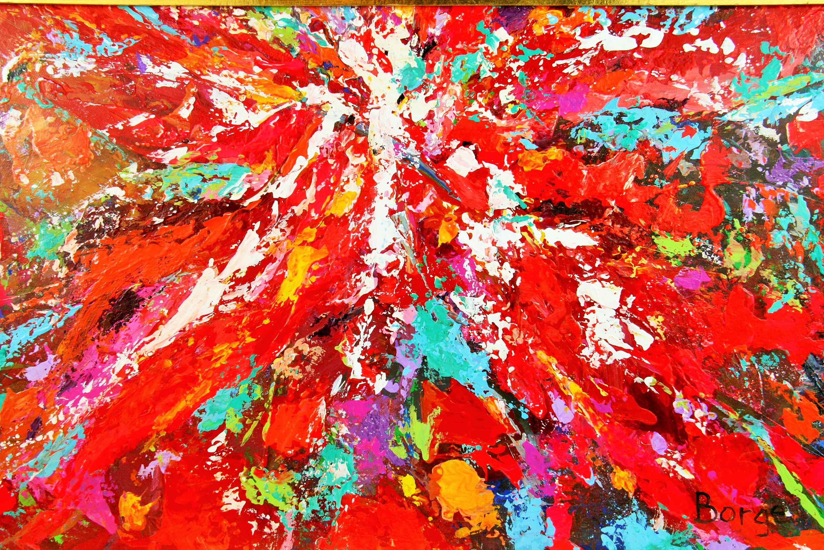 Borge - Abstract Expressionist Bold Red Painting For Sale at 1stDibs