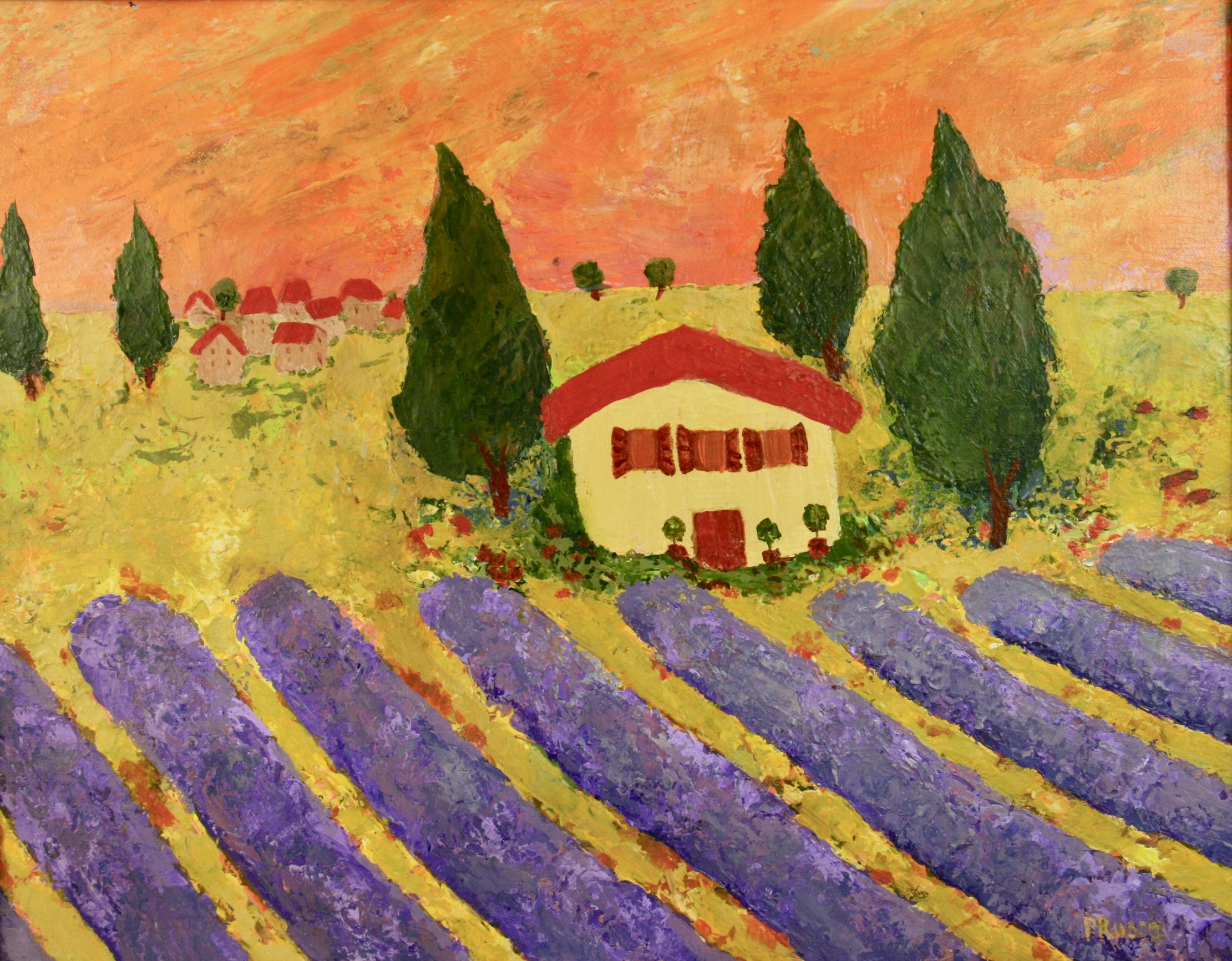 Unknown Landscape Painting - Provence Lavender  Field Landscape