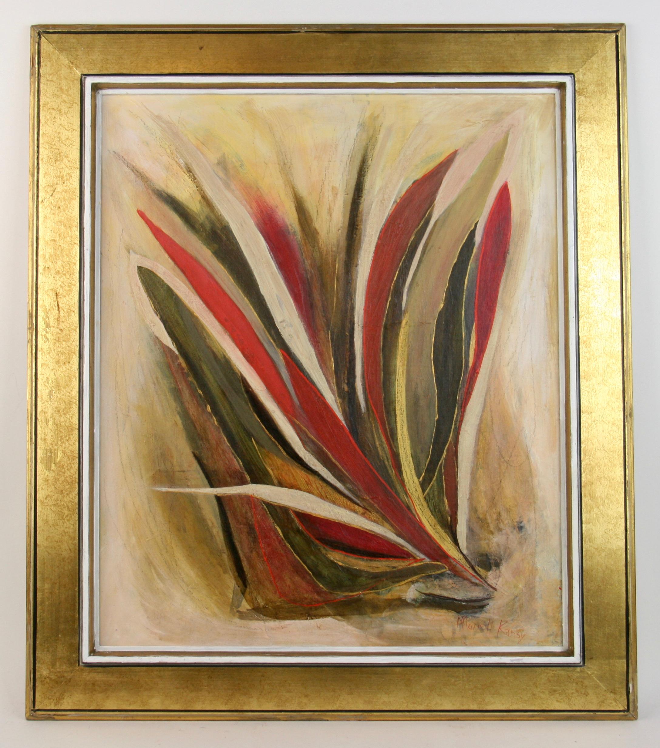 Mid Century Modern  Red Gold Abstract Painting 1970 3