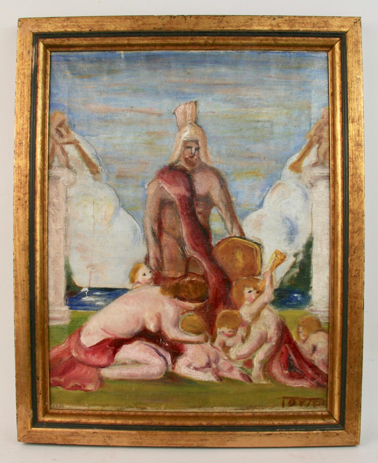 Antique European  Mythological Figurative oil  Painting 1920 2
