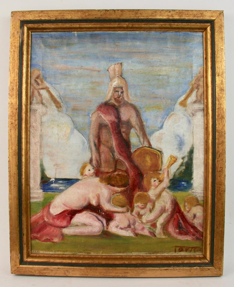 Antique European  Mythological Figurative oil  Painting 1920 For Sale 3