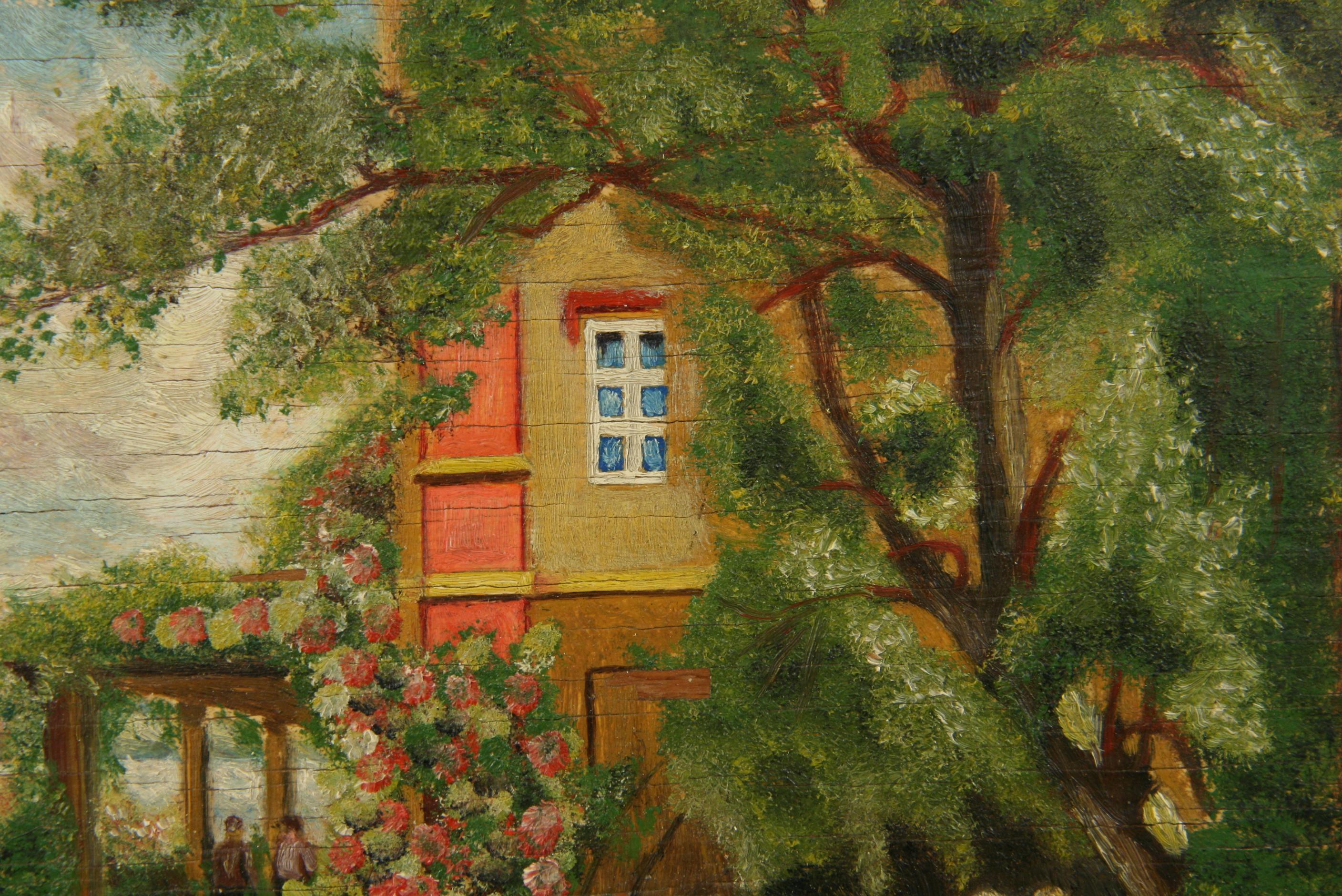 5-3499 Oil on wood panel of a Lake Como garden landscape
Set in an ornate wood frame