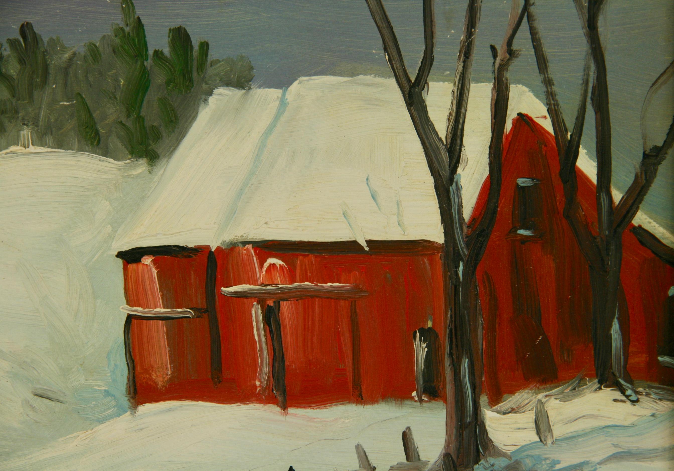 New England Winter Landscape 1940's - Gray Landscape Painting by W.R.Lenart